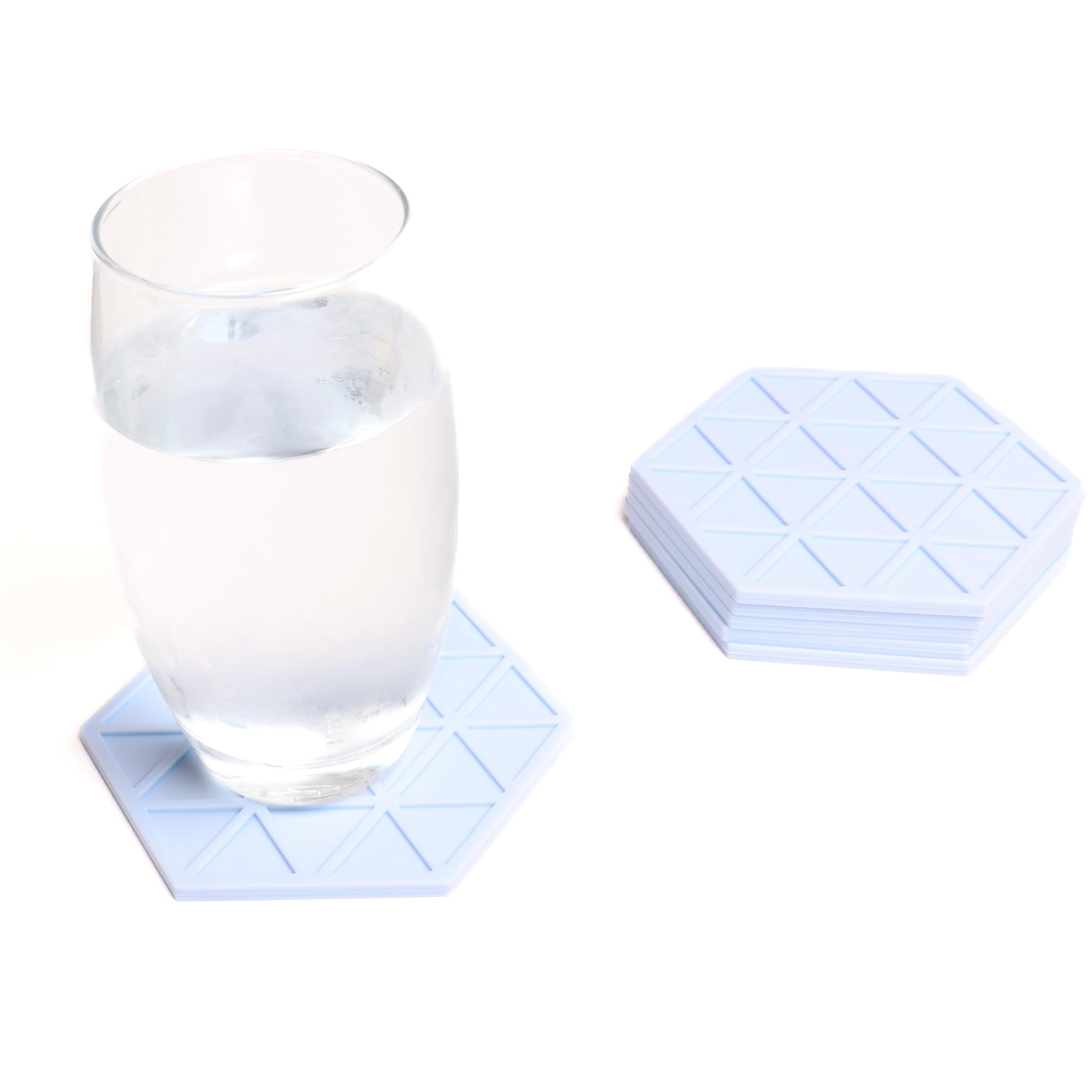 Light Blue Silicone Drinks Coasters set of 6 by Stone & Thyme, a UK Brand. Scandinavian Style Hexagon Coasters, Non Slip - Image 2