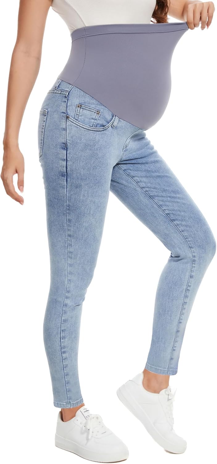 PACBREEZE Women’s Maternity Jeans Over Belly Skinny Stretchy Denim Pants Comfy Slim Pregnancy Pants