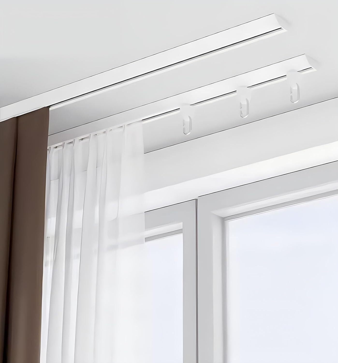 Binario per tende a doppio binario per montaggio a soffitto, 1,5 m, 2,4 m, 3 m, 4,9 m, 7,9 m, 11 m, 12,2 m, colore: bianco, 213 cm