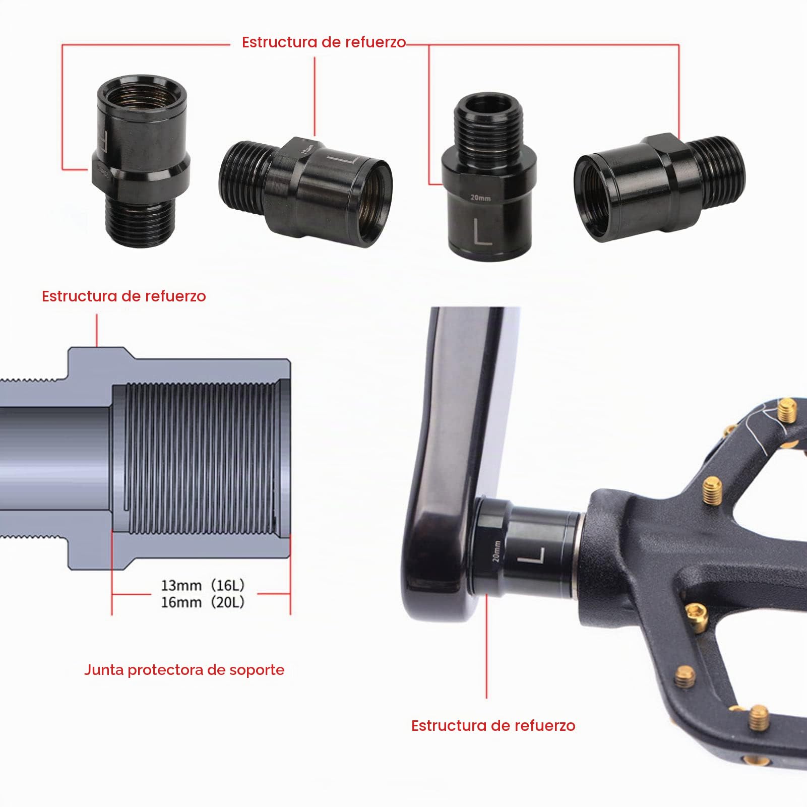 BuyWeek Extensor de Pedal de Bicicleta, 1 Par Extensión de Pedal de Aleación de Titanio Adaptador de Pedal de 20 mm con Espaciador de Pedal (Negro)