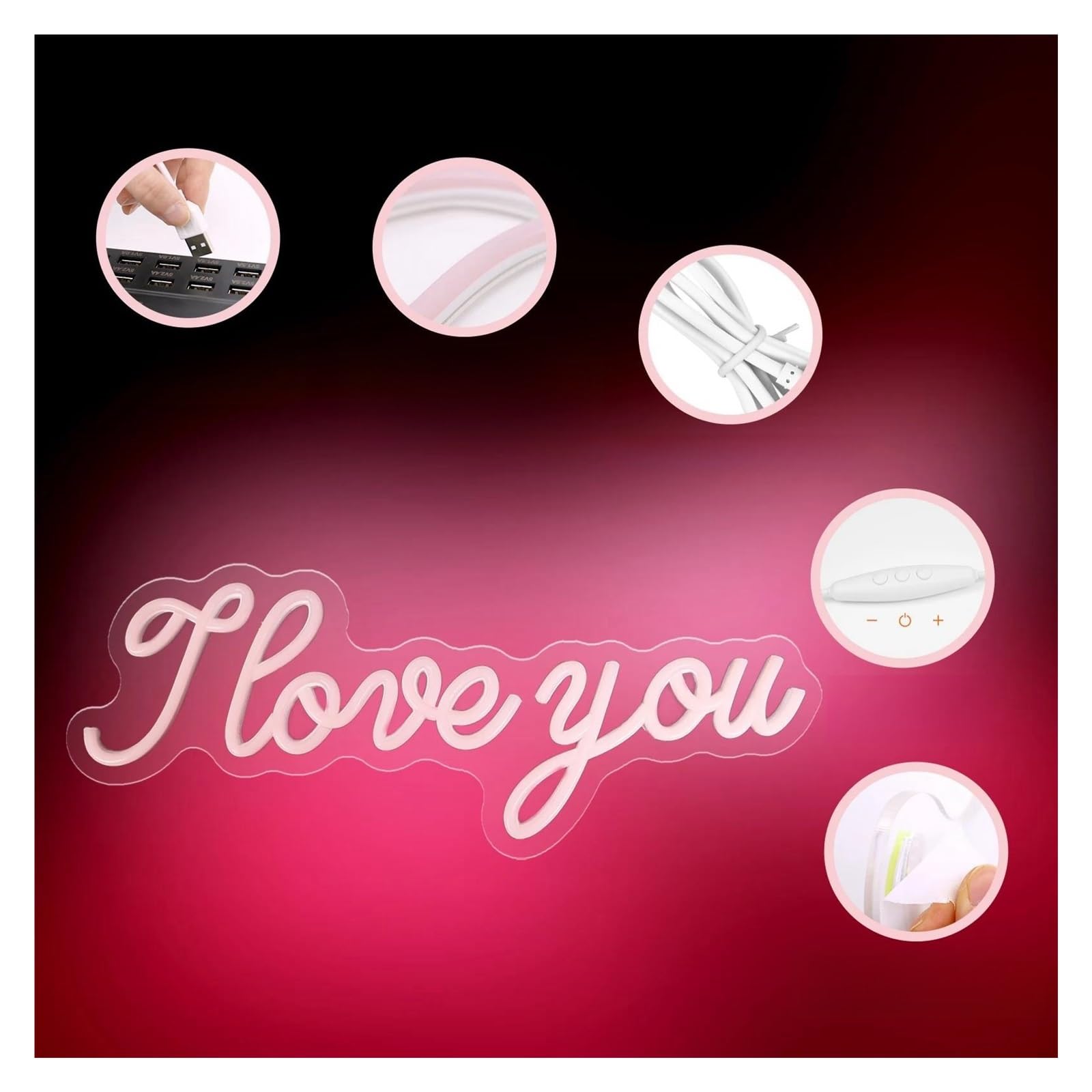 Wiszące neony artystyczne Neonowe Światło LED I Love You Ściemnialne Do Domu Zaręczyny Wesele Urodziny Walentynki Zasilane Przez USB 42cmx17cm