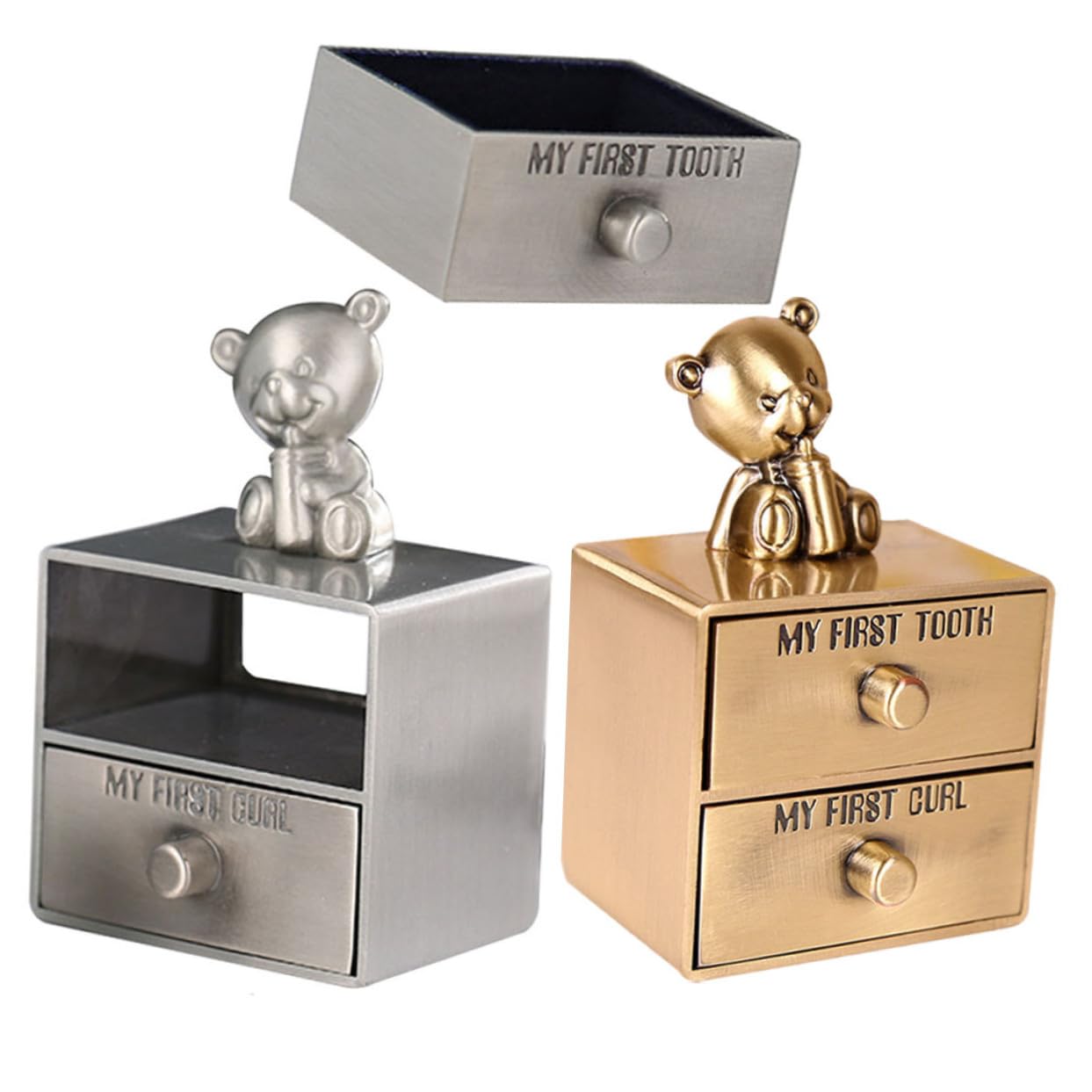 BESPORTBLE Caja de Metal Obsequio Especial Joyero Funcional para Niños para Guardar Dientes de Leche y Mechones de Niño, 2 Piezas y Recuerdo Único
