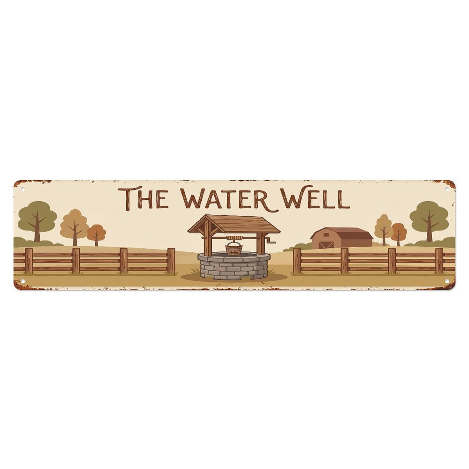 Vintage Farm Well Scene THE WATER WELL Metal Tin Sign