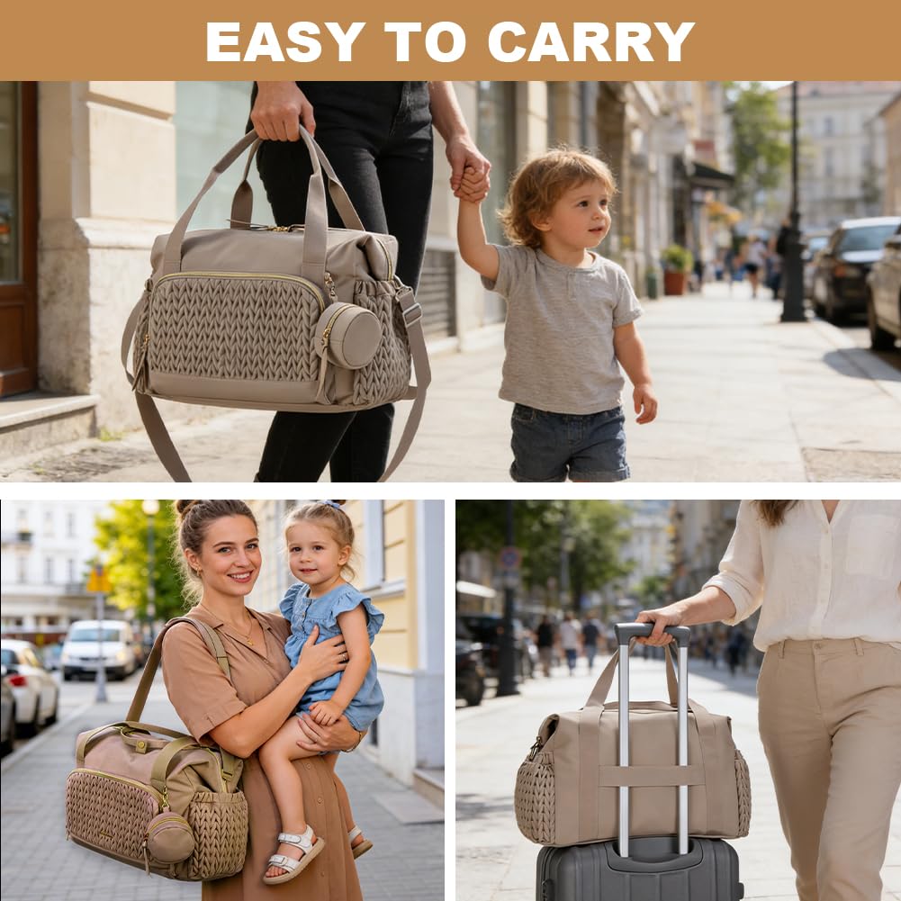 Grand sac à langer multifonction pour maman avec étui à tétine, imperméable, grande capacité pour couches et bouteilles, parfait pour les voyages, la plage et les déplacements