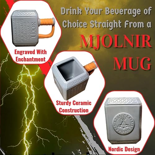 Miniatura 3 de El juego de regalo Thor Hammer incluye taza Thor de cerámica de 18 onzas y abridor de botellas con llavero de martillo de Thor, juego de bebidas