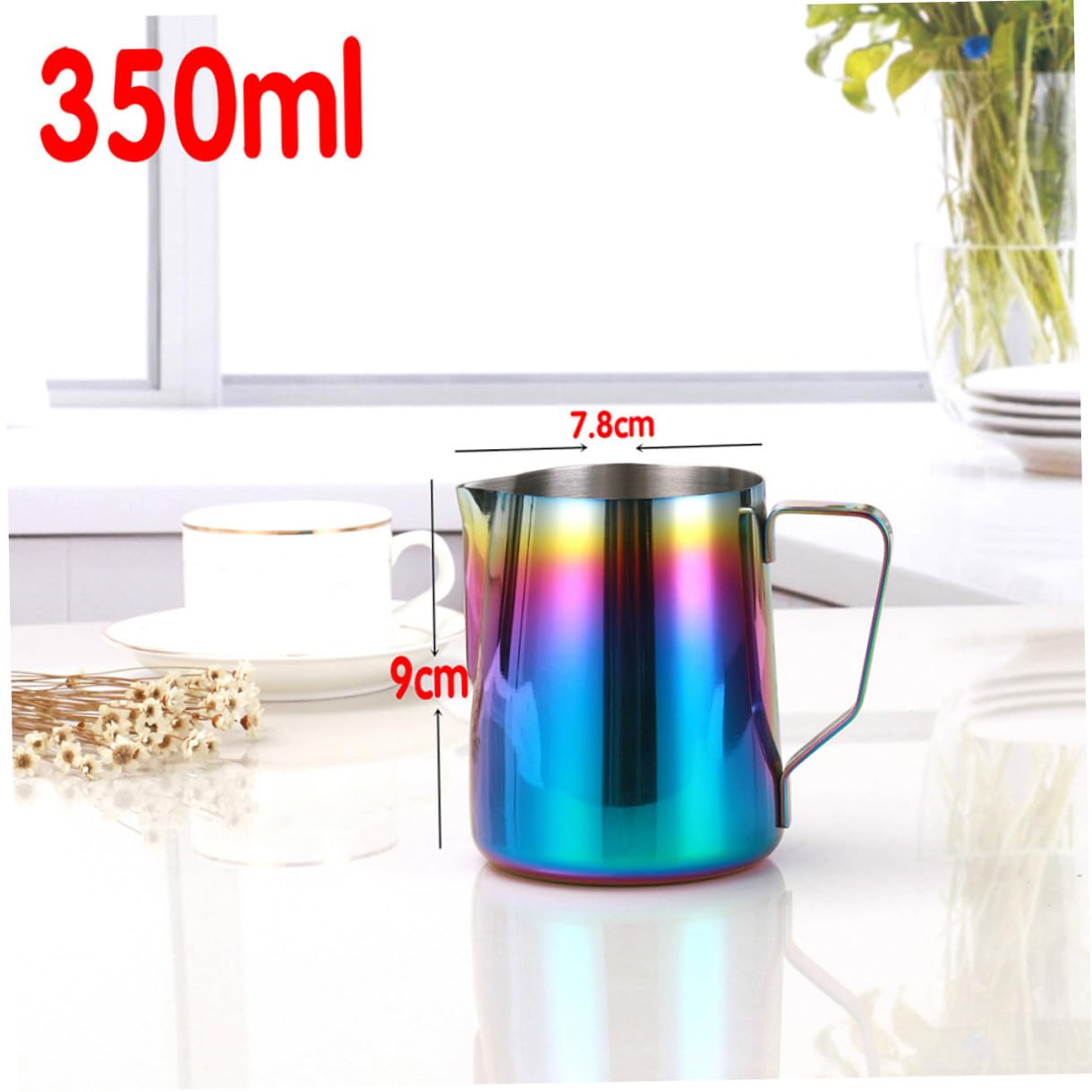 Cabilock Jarra de Leche de Acero Inoxidable para Espumar Café y Leche, Fácil de Limpiar, Medida, 2 Piezas, 350 Ml, para Casa y Restaurante