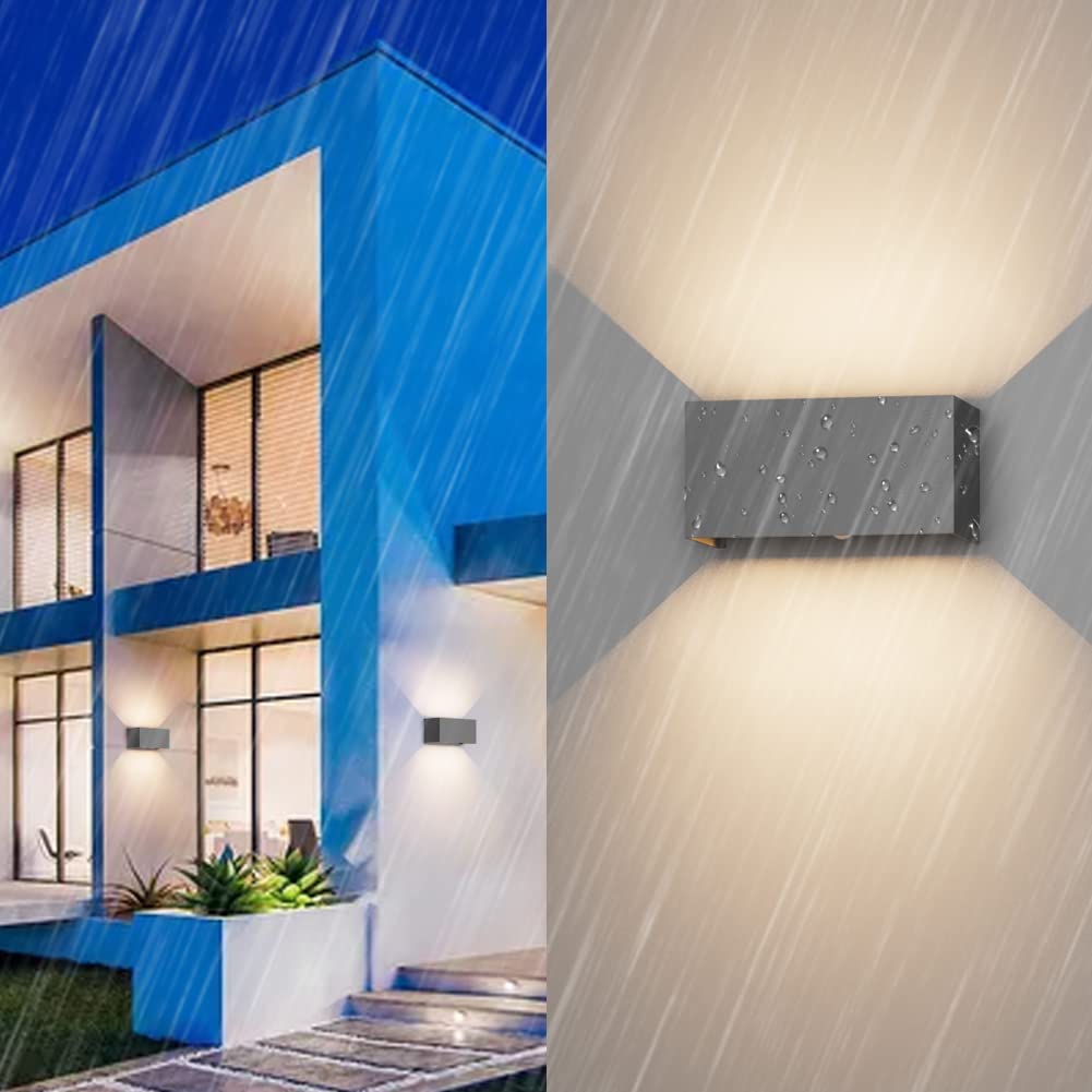 Klighten 2 PCS Lampada da esterno, 24W Applique da Parete con sensore di movimento per luci esterni/interni Lampada da parete con fascio regolabile IP65 Impermeabile 3000K,Grigio scuro