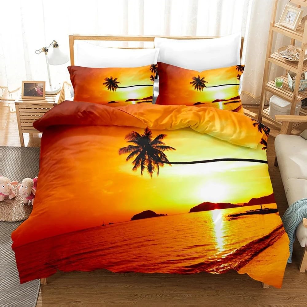 Housse de couette 3 pièces microfibre au motif coucher de soleil avec finitions haut de gamme