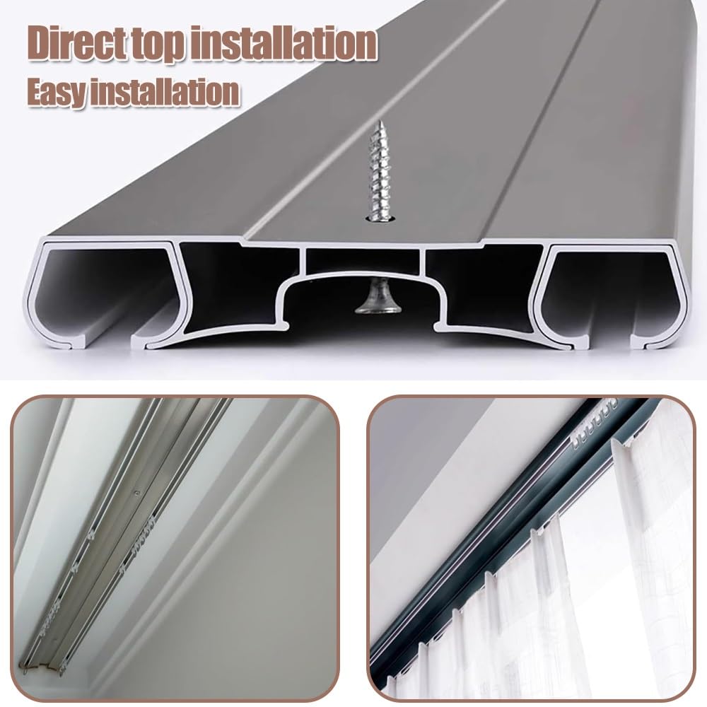 Rail De Rideau Double Rail De Plafond En Aluminium Pour Rideaux Kit De Rail De Rideau Coulissant Muet Rideau Rail Pour Le Salon Chambre À Coucher Plafond Suspendu(Blanc,420cm)