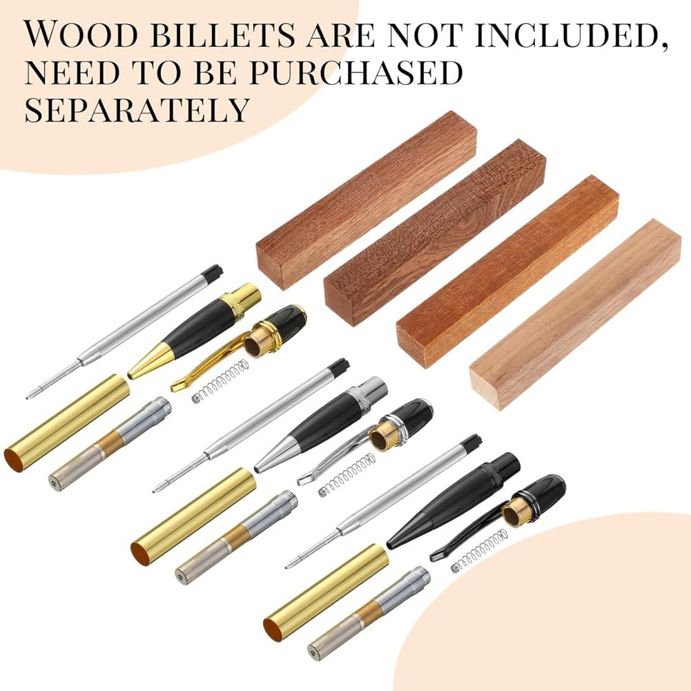 Crafts Classroom 12er-Pack Holzstift-Set mit Drehbarem Kugelschreiber und Kupfer-Drehteller