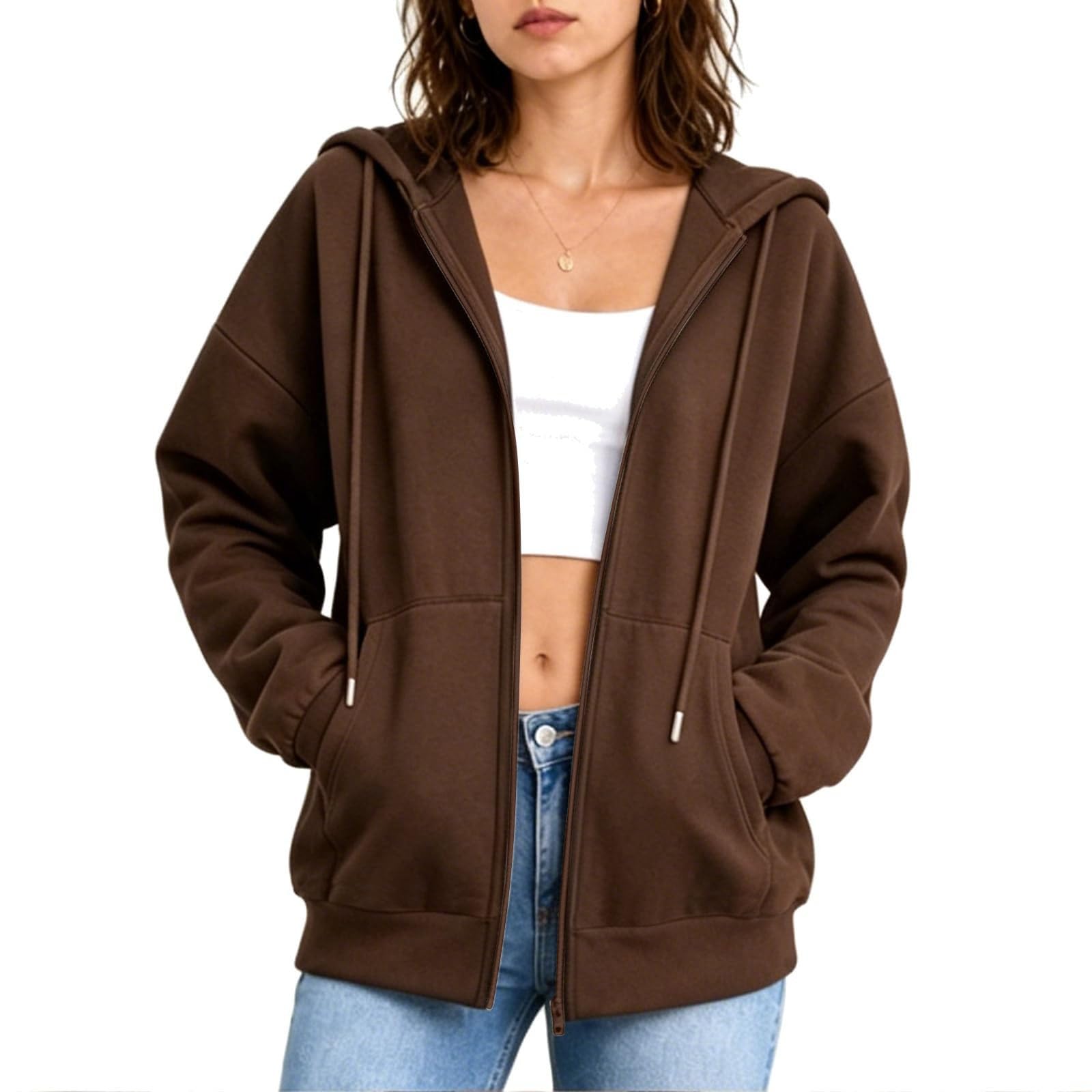YNRENHNEE Hoodie Damen Baumwolle Kapuzenjacke Leichte Sweatjacke mit Kapuze