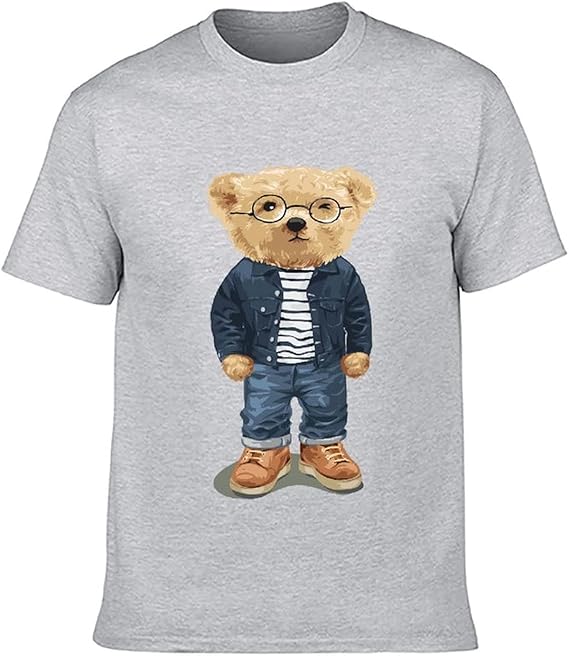 Amazon Co Jp メンズブラックカジュアルファッション半袖tシャツ 大学生夏人気コットンかわいいクマ柄シャツ 服 ファッション小物