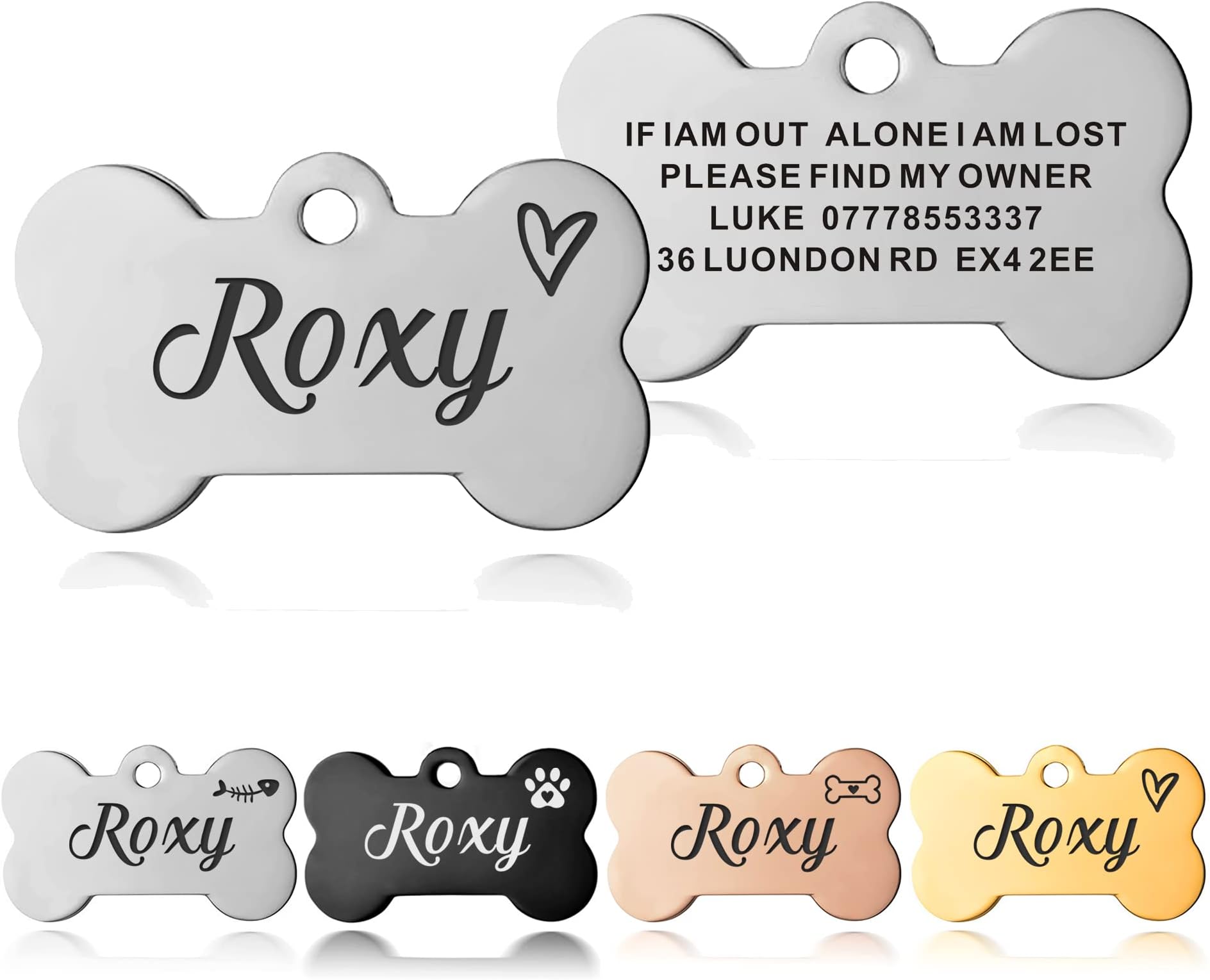 ID Tag Small Large Personalised ID Tag for Pet Dog Doggy Cat Kitten