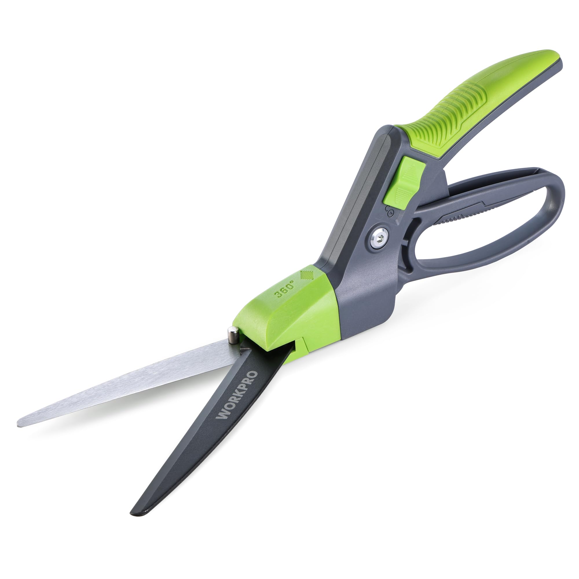 WORKPRO Cisaille à Gazon Rotative 360°, Cisaille Orientable avec Verrou de Sécurité, Poignée Ergonomique, Outil de Jardinage pour Pelouse, Plantes, Bonsaïs et Bordures