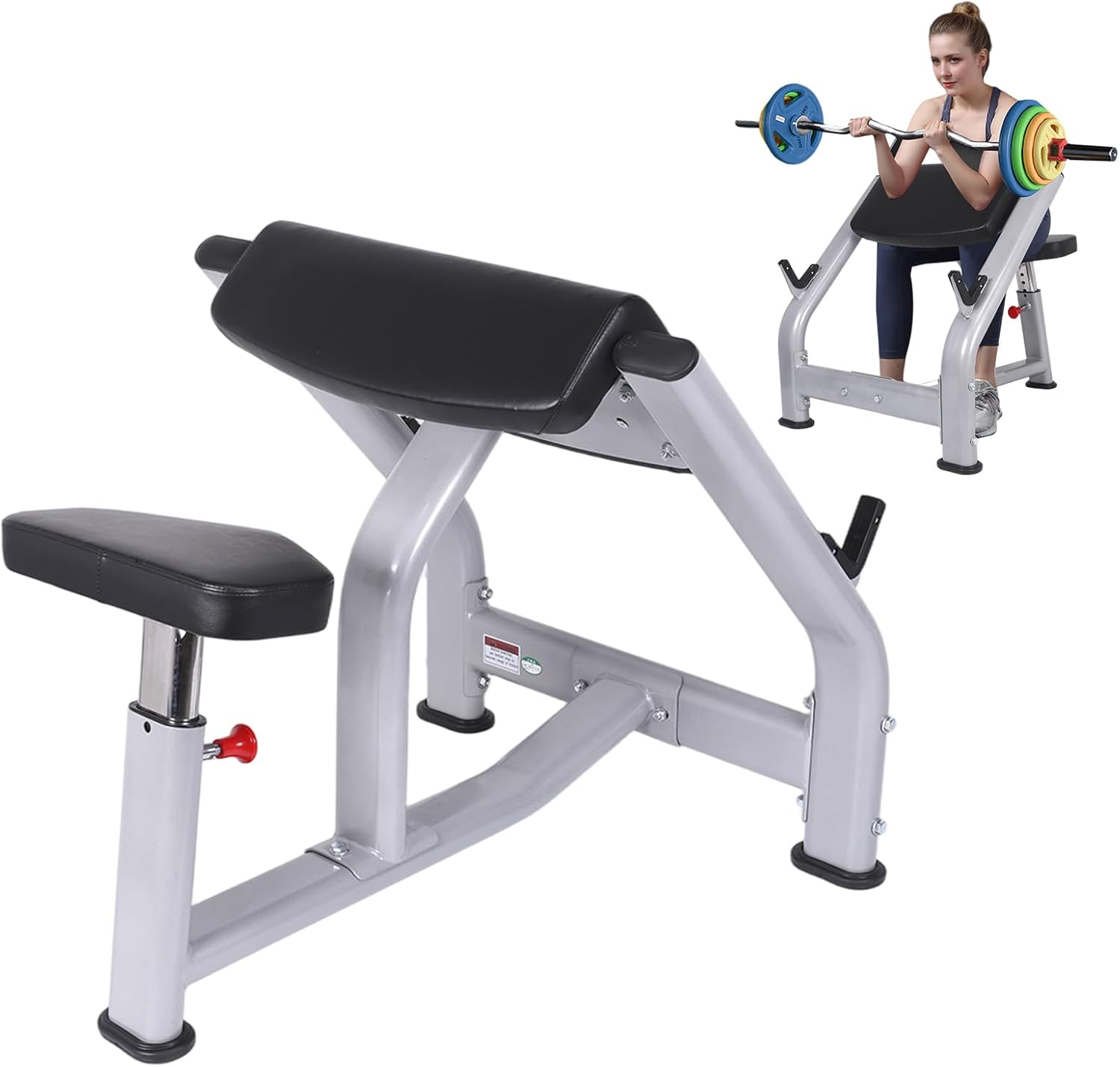 Preacher Curl Bench with Adjustable Seat - Heavy Duty Biceps Curl Station for Barbell & Dumbbell, Isolated Arm Training Equipment for Home Gym Strength Workouts