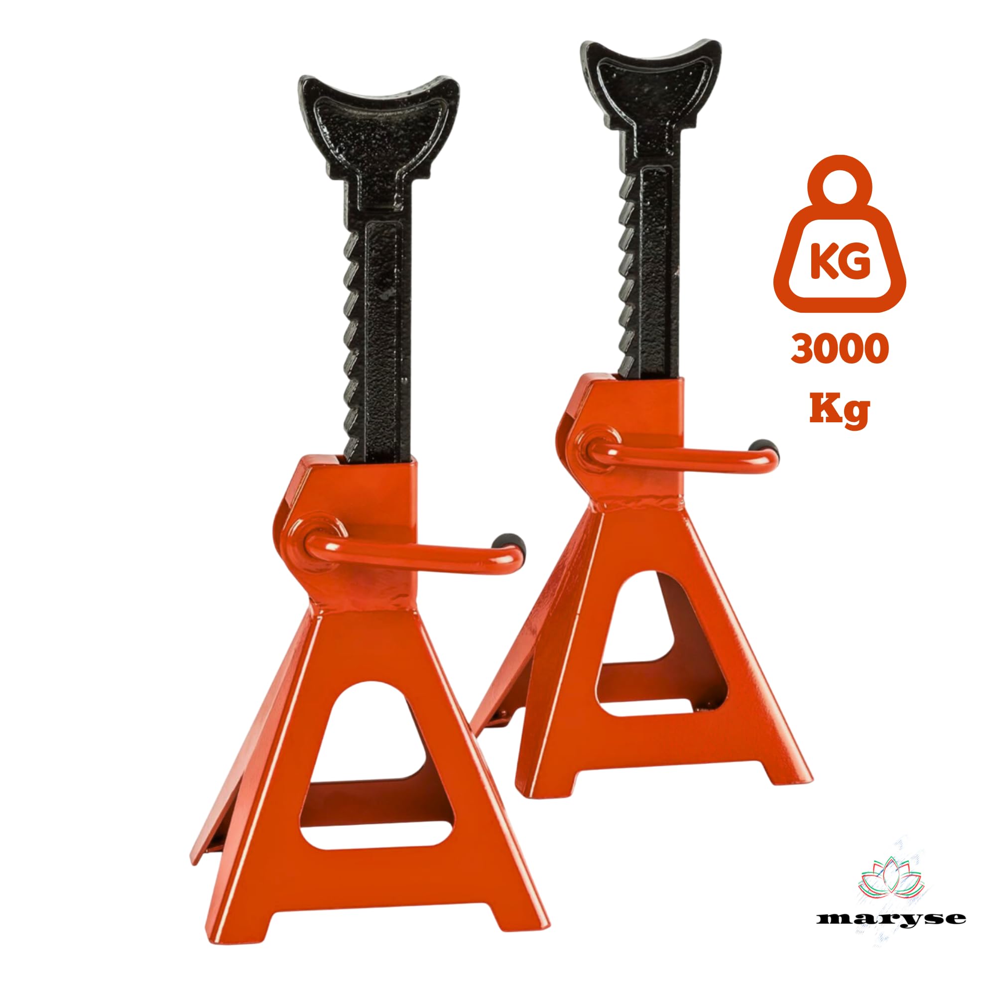 maryse Coppia Cavalletti Auto 3 Tonnellate – Supporti Regolabili in Acciaio Rinforzato con Blocco di Sicurezza – Altezza 285–425 mm – Ideali per Auto, SUV e Furgoni