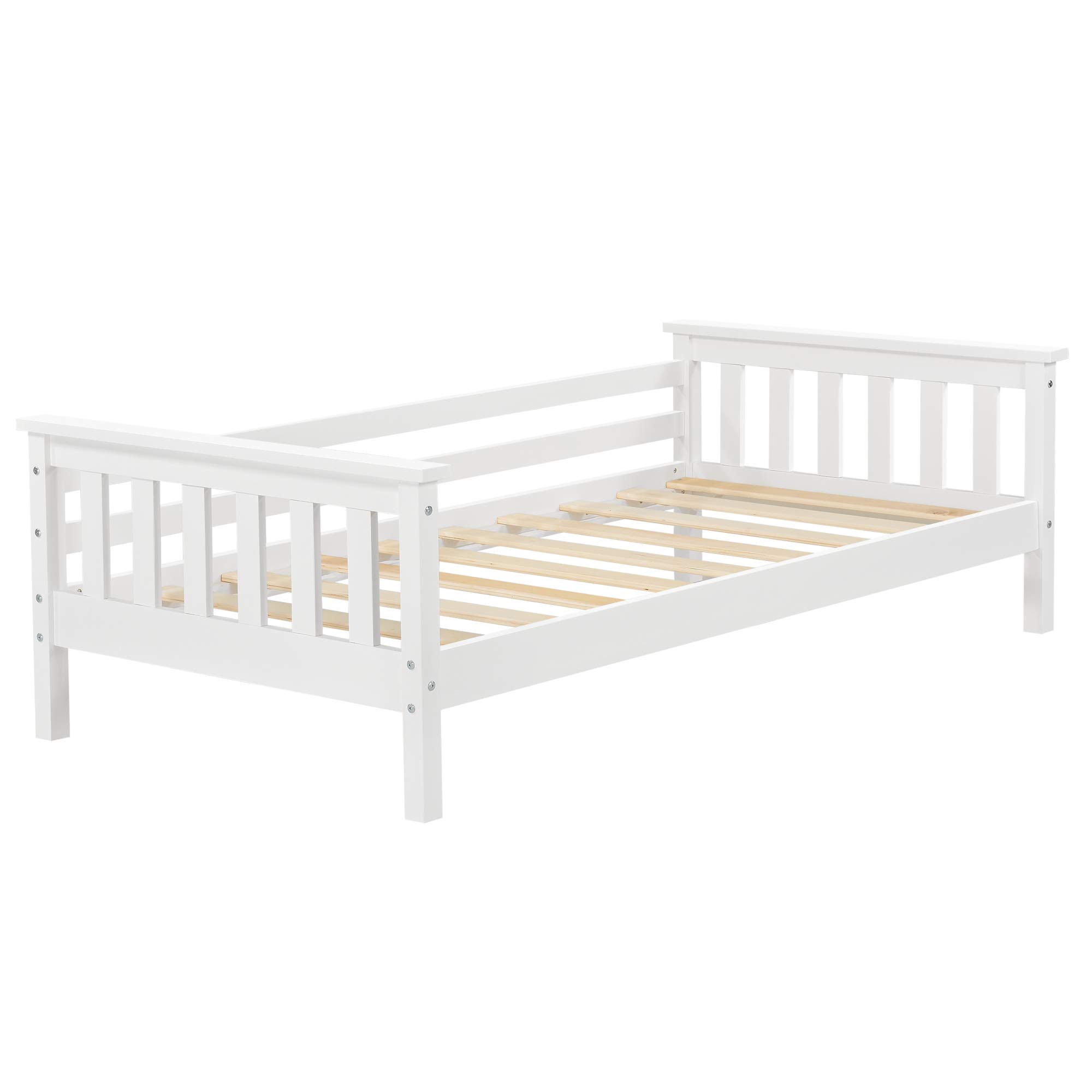 [en.casa] Struttura Letto per Cameretta Bambini Letto in Legno di Pino con Barre Protettive Testiera e Pediera Zona di Riposo 80x160 cm Bianco