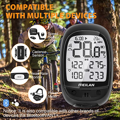 Meilan Oval Gps Bike Computer Wireless, Bluetooth Ant+ Bicycle Odometer And Speedometer Waterproof Rechargeable Cycling Computer With 2.4 Inch Lcd Backlight Display Fits All Bikes Outdoor Cycling #TOP4