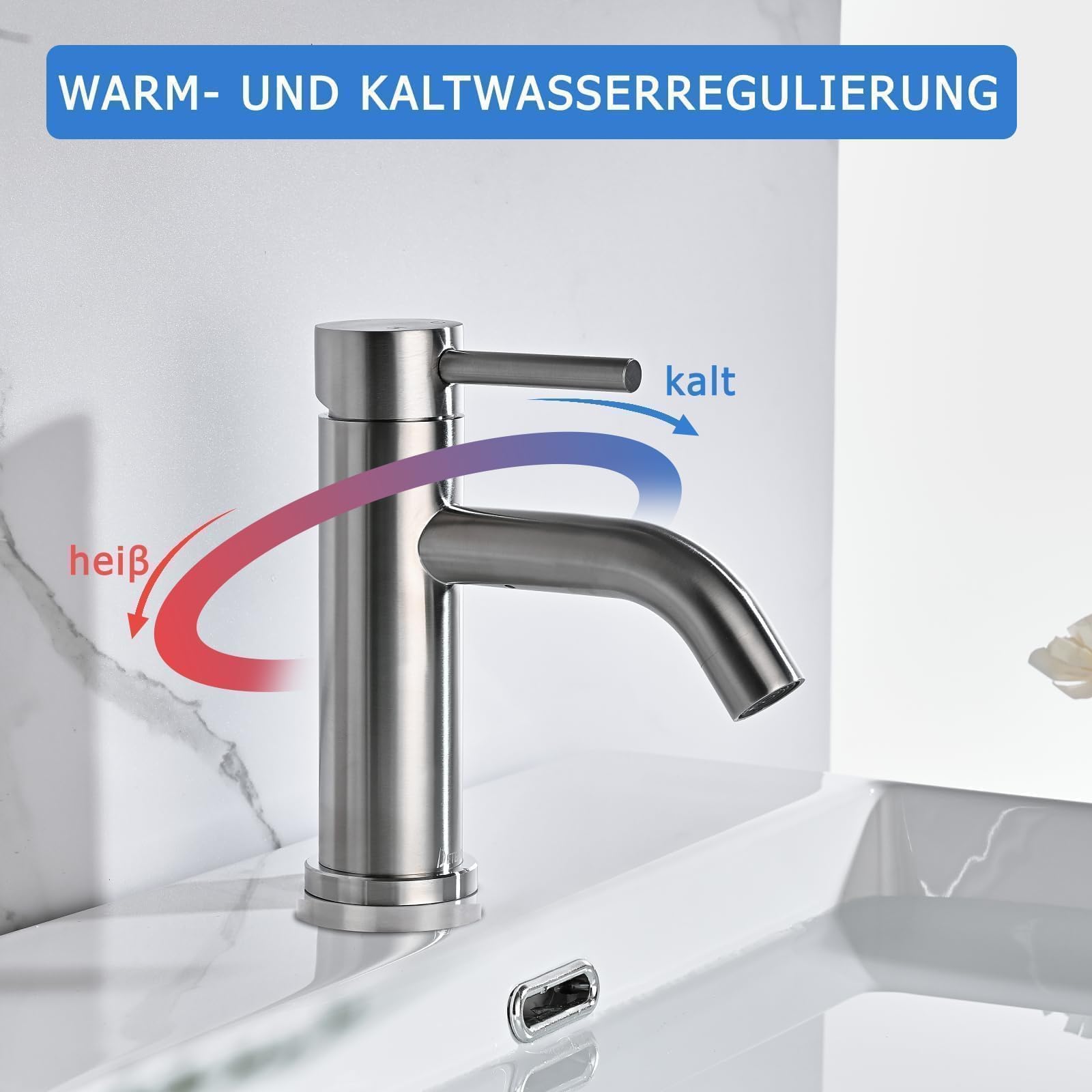 Aktines Wastafelkraan voor Badkamer hoekige, Eengreepsmengkraan voor Wastafel Badkamer W.C. met Verzonken Waste van Roestvrij Staal in goud
