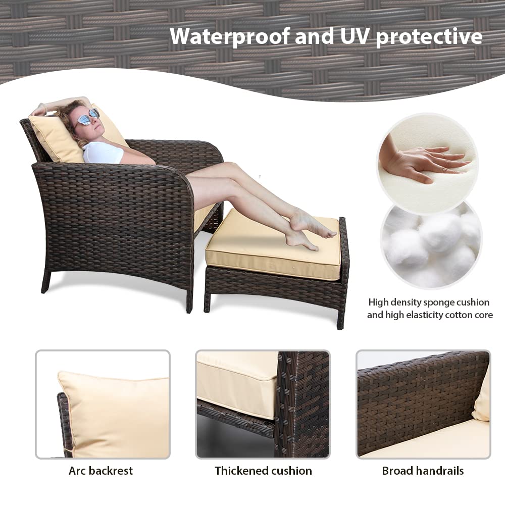 LeveLeve Balcony Furniture 5 Piece Patio Conversation Set, PE Wicker