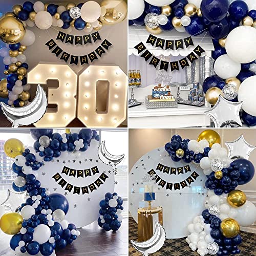 Image of Retro Navy Blue White Gold Balloon Arch Garland Kit for Birthday,Anniversary, Welcome Baby, Baby Shower, Theme Party Decoration (Navy Blue Arch Kit)