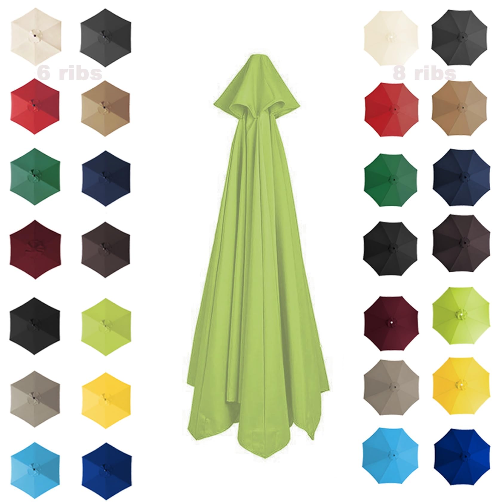 200cm 2.7M 300cm Parasol Umbrella Replacement Cover 6 Arms/8 Arms Cantilever Parasol Top Fabric Cover Replacement Cloth Anti-ultraviolet｜Waterproof｜Breathable(Color:Grass green,Size:6 ribs-2.7m(8.8ft)