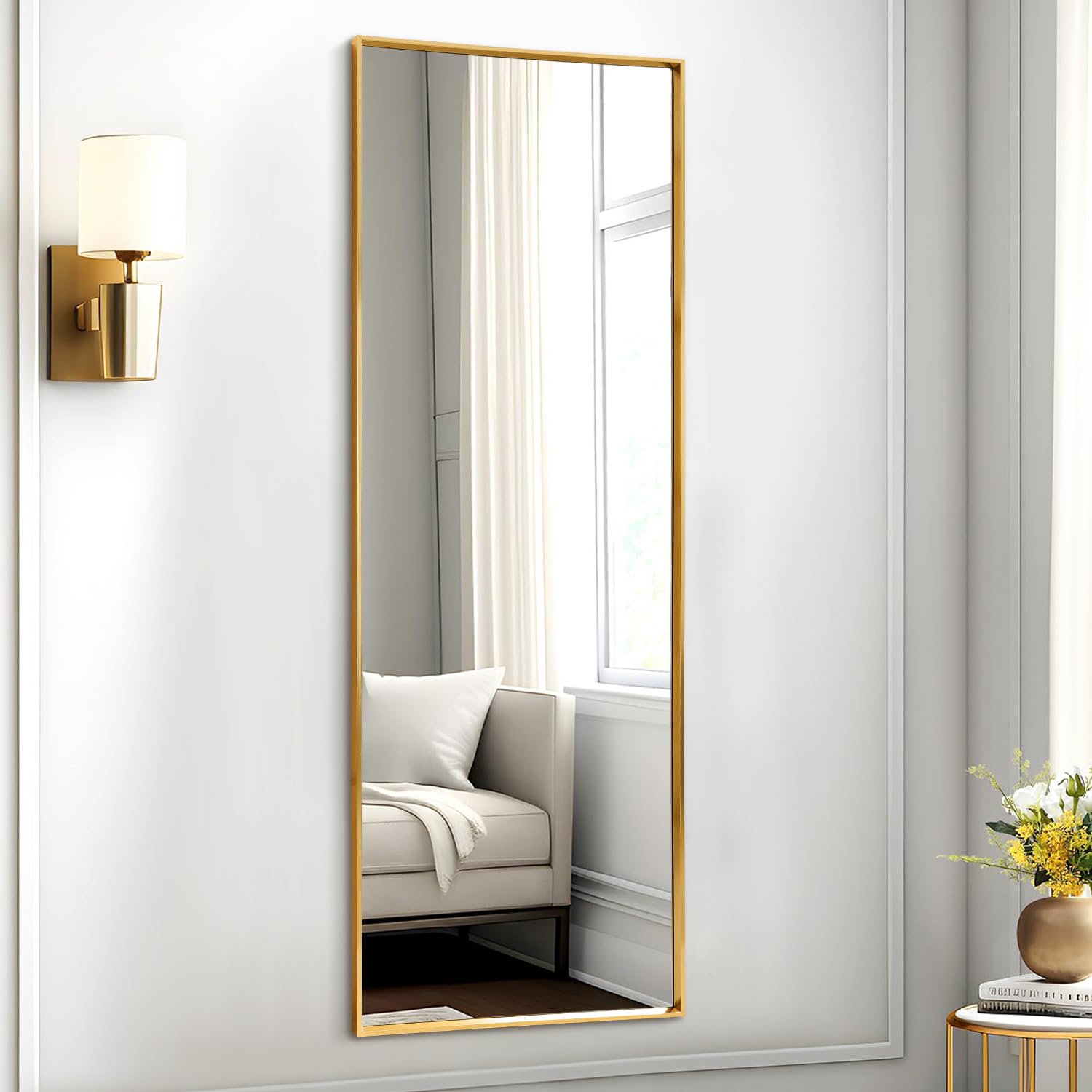 AAZZKANG Hanging Mirror Full Length Metal Framed Large Gold Mirrors110x35cm for Bedroom Living Room Bathroom Wall Mounted Vertically or Horizontally