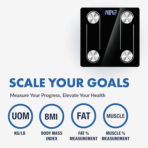 Miniatura 2 de Báscula corporal digital Trnr-BDYSCLE-BLK, báscula de peso corporal esencial para el hogar, accesorio de baño duradero, compatible con Apple y