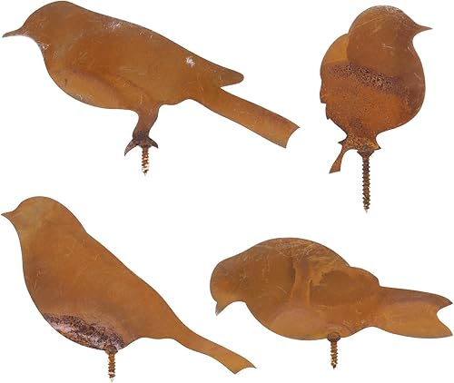 4 piezas de metal oxidado, pájaros, decoración de pájaros oxidados, simulación de metal para adornos de jardín, decoración del hogar, silueta al