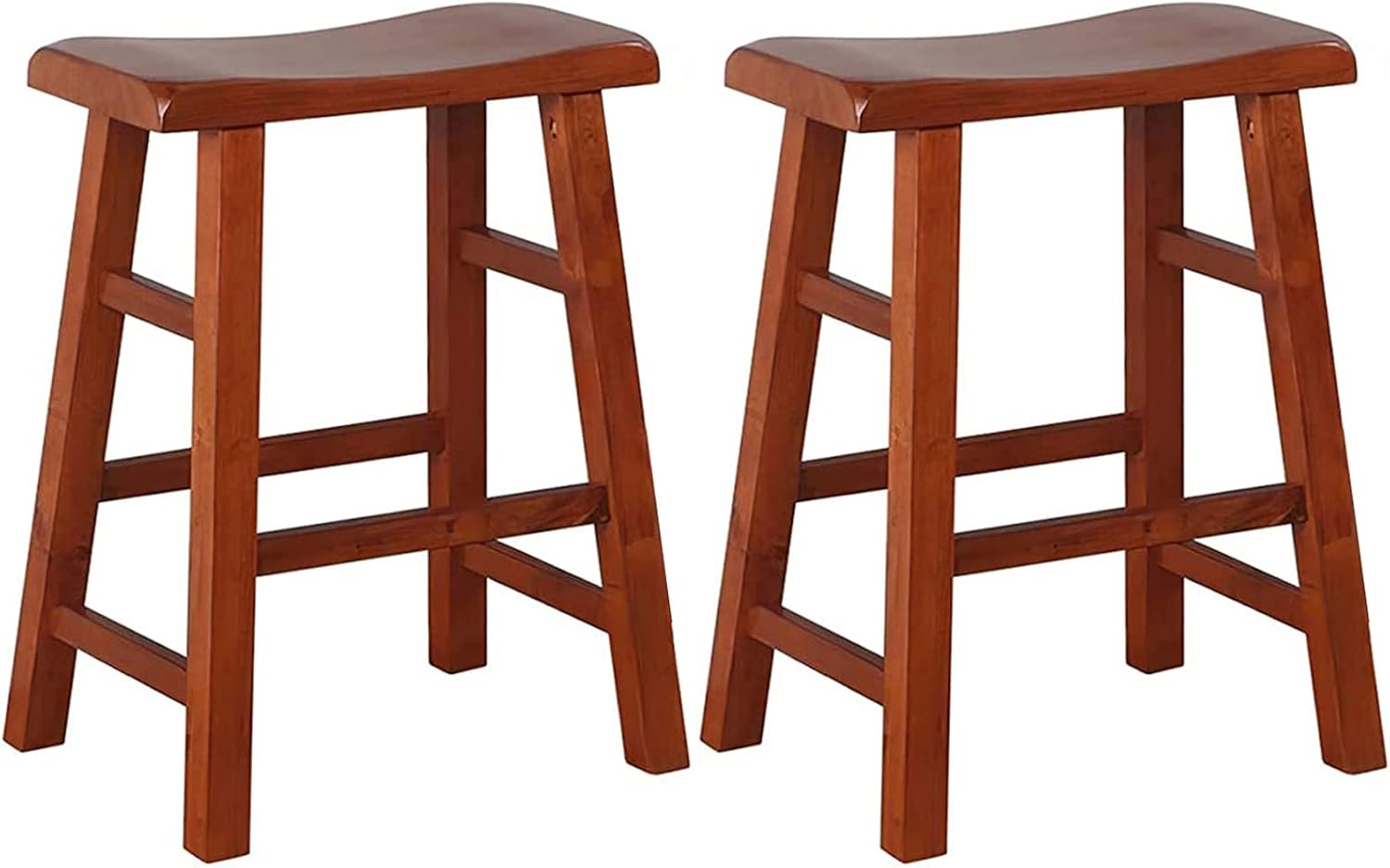 eHemco Heavy-Duty Solid Wood Saddle Seat Kitchen Counter Height Barstools, 24 Inches, Gray, Set of 3