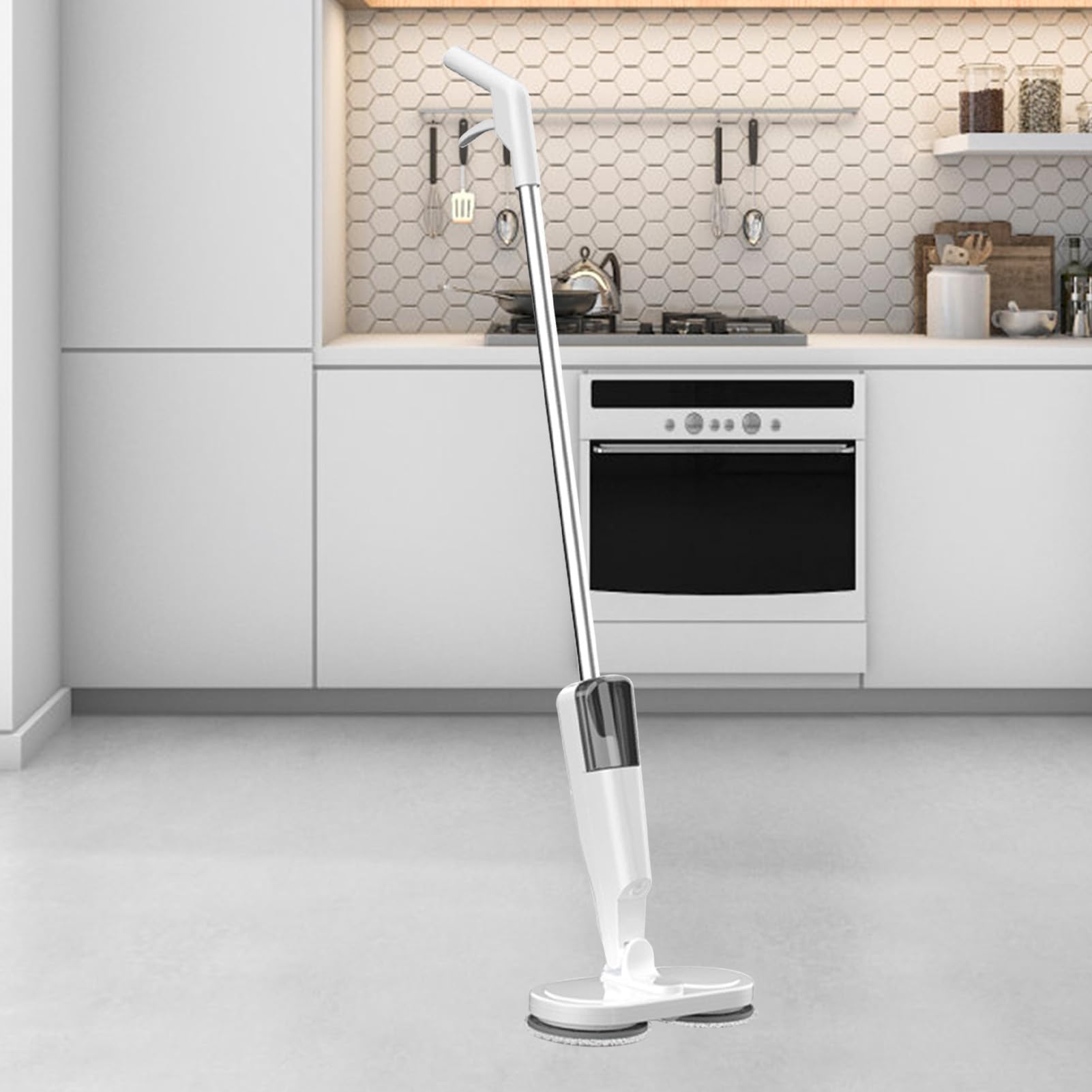 MOP Eléctrico Inalámbrico Cargable de Eléctrico para la Luz Eléctrica para la Luz y el Material Retráctil, Personas Mayores y Material de Metal (White)