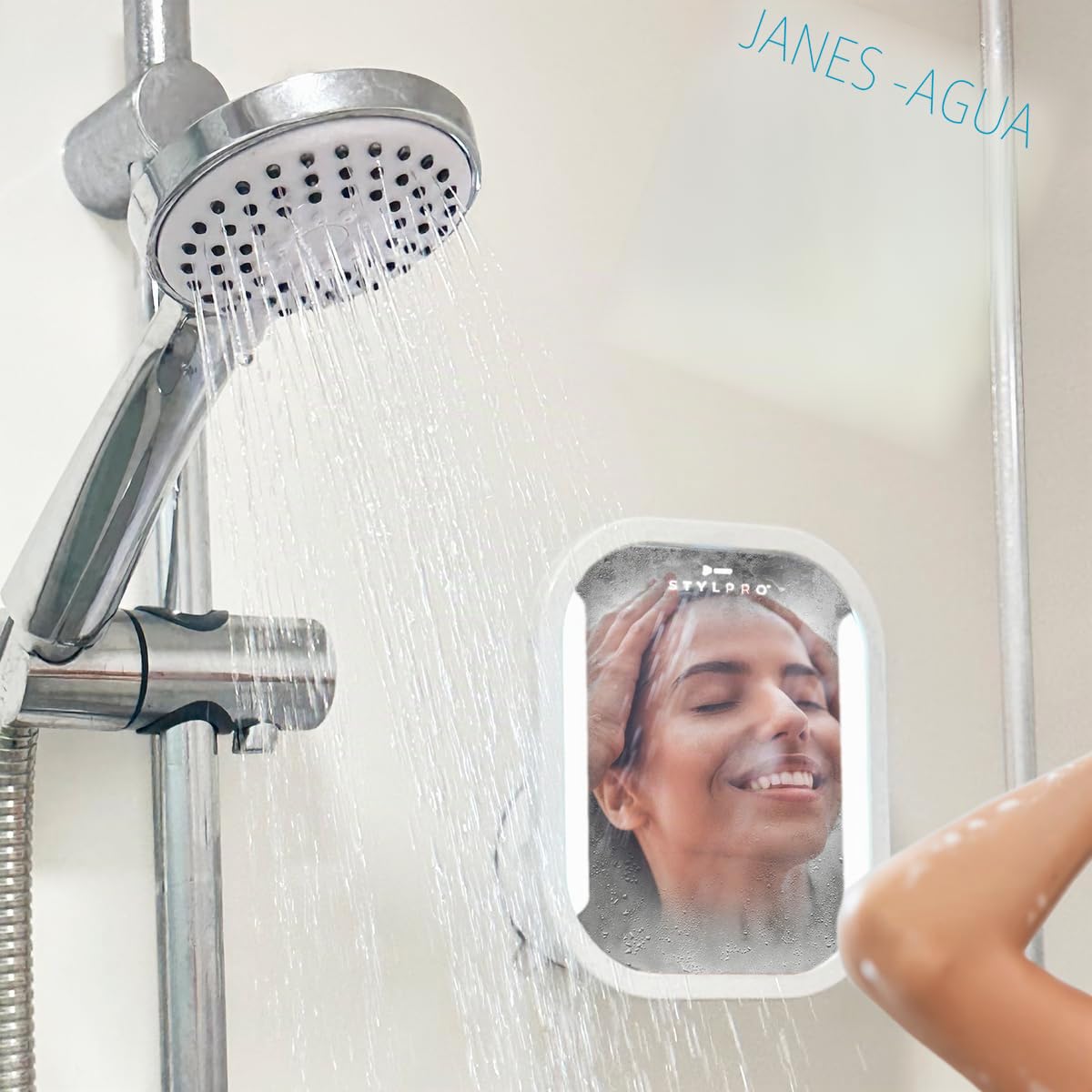STYLPRO Espejo de baño antivaho: calefaccionado, iluminación LED, succión Segura, escobilla de Goma incluida. Hace Que Afeitar, Limpiar y Lavar en la Ducha Sea fácil. Resistente al Agua, Recargable,