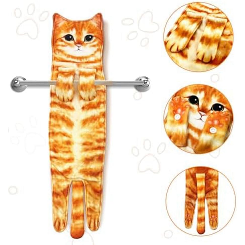 Toallas de mano con forma de divertidas para cuarto de baño, cocina, decoración de gatos, toallas de colgar, súper absorbentes, suaves y duraderas, A+B