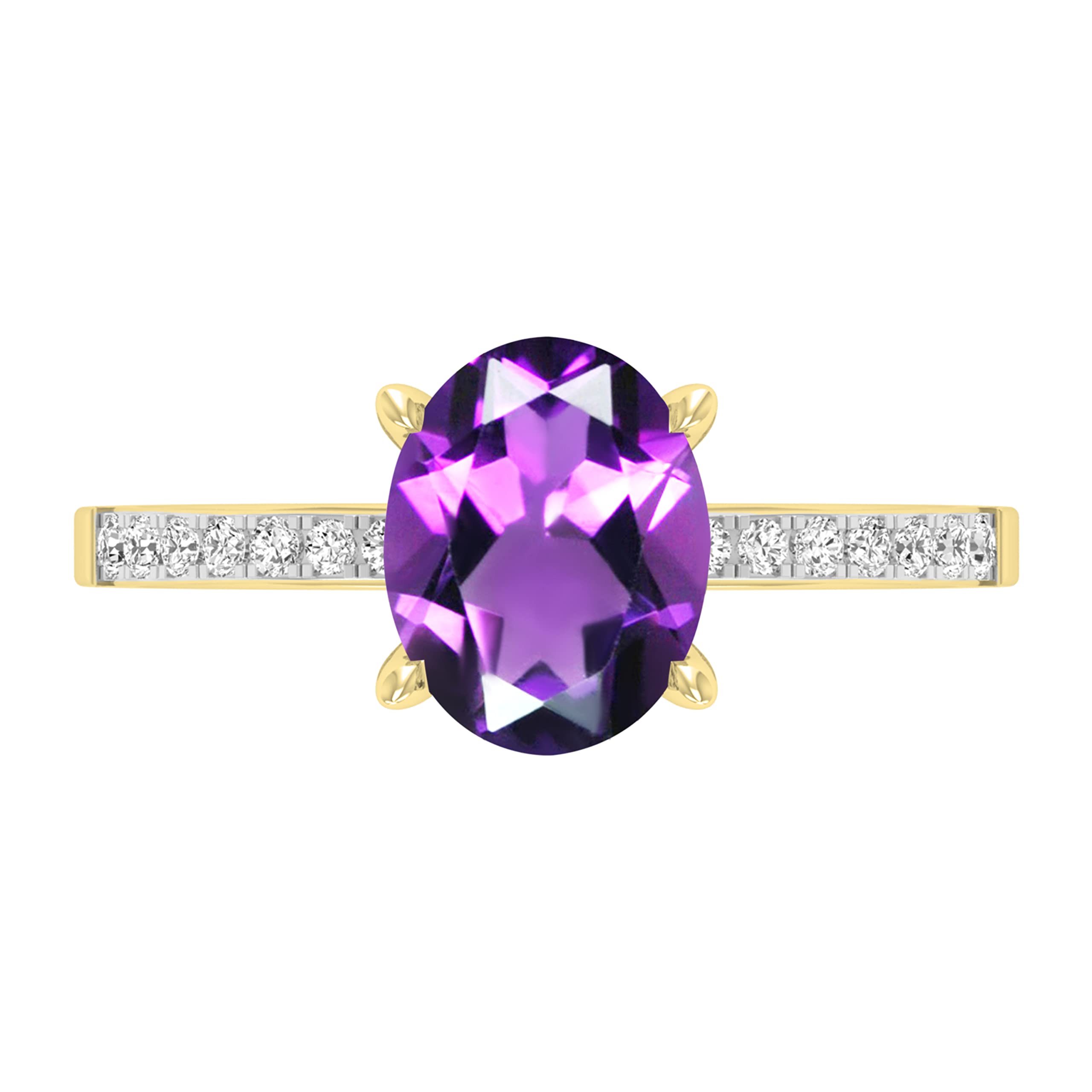 Dazzlingrock Collection Anillo de compromiso de oro amarillo de 18 quilates con piedras preciosas ovaladas y diamantes blancos redondos de 9 x 7 mm para mujer, Oro amarillo Amatista Diamante blanco