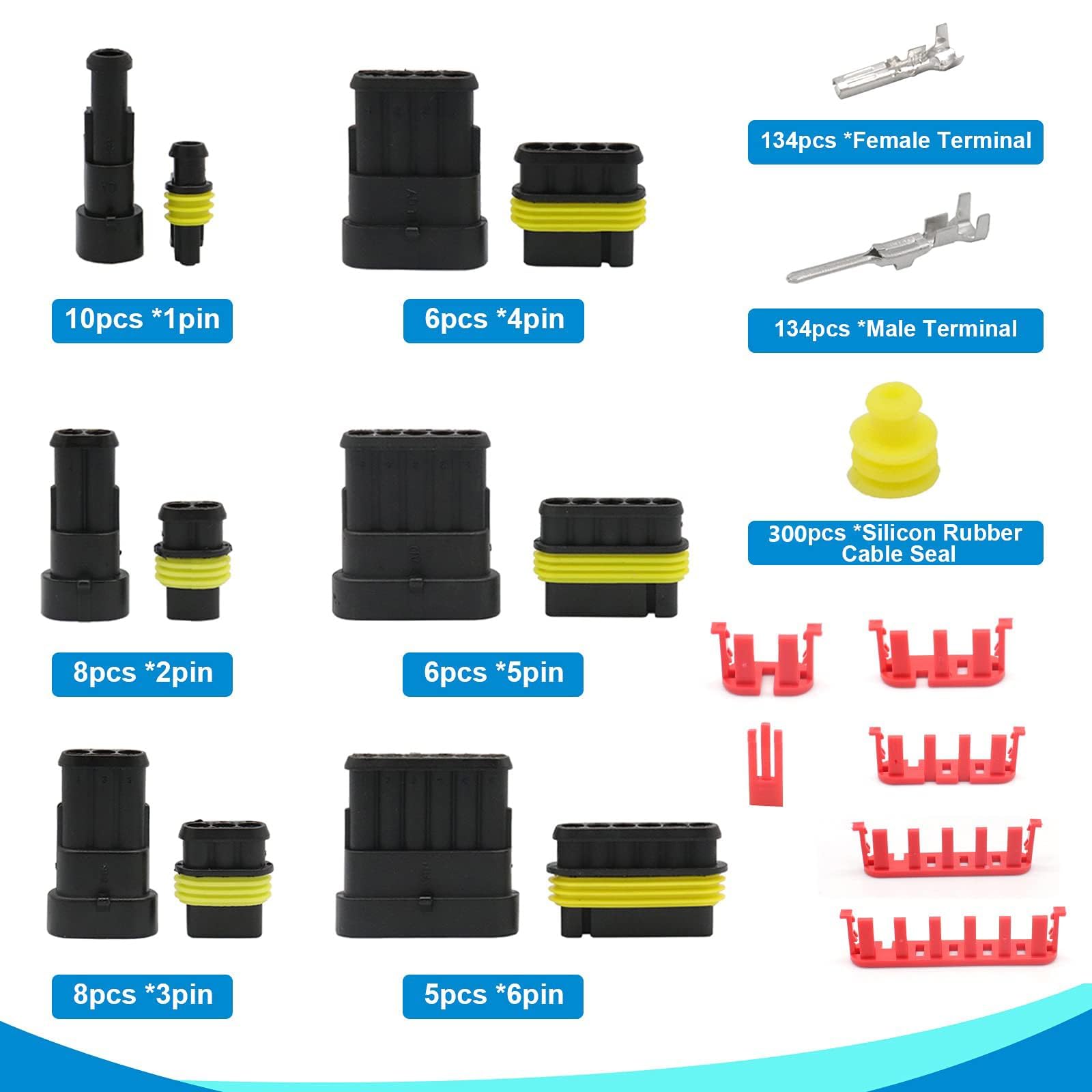 740pcs prise de voiture, connecteur de voiture, prise de voiture étanche, prise étanche 12 V, avec outil de sertissage, 1/2/3/4/5/6 broches prise voiture, convient pour voiture moto voiture