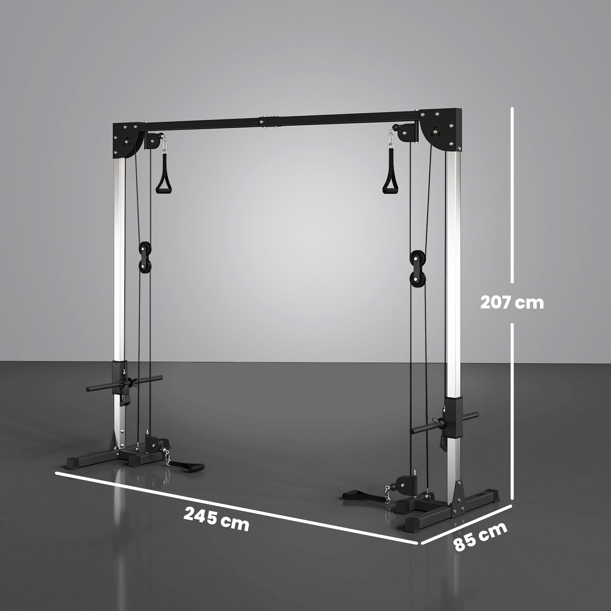 SPORTNOW Station de Musculation Double poulie Cable Crossover vis à vis, Charge Libre avec Poids 2 x 50kg - dim. 245L x 85l x 207H cm, en Acier, Noir