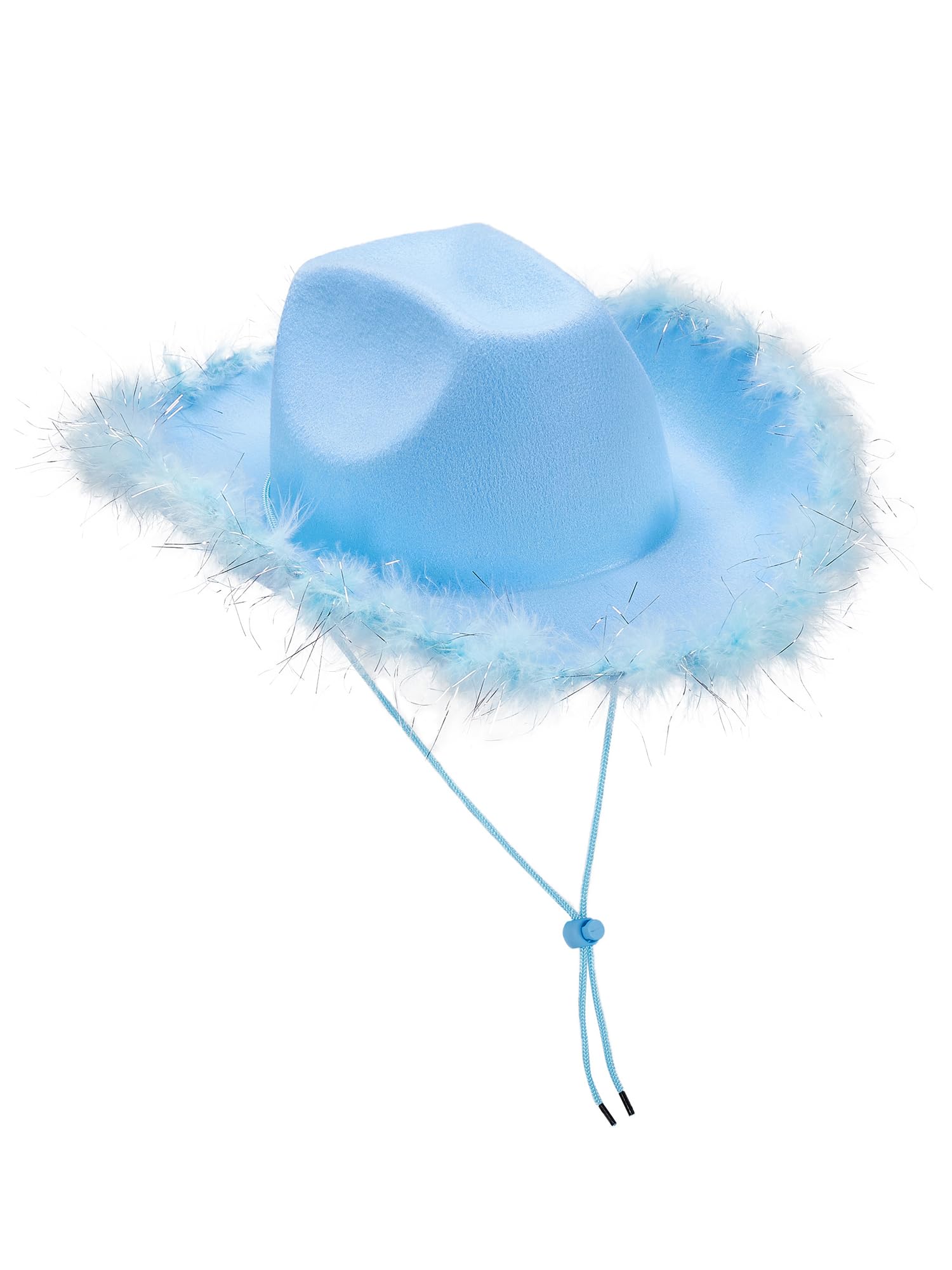 SANSIWU Women's Vintage Cowboy Hat Fluffy Feather Wide Brim Cowgirl Hat Drawstring Adjustable Western Disco Cowboy Hat Party Accessories