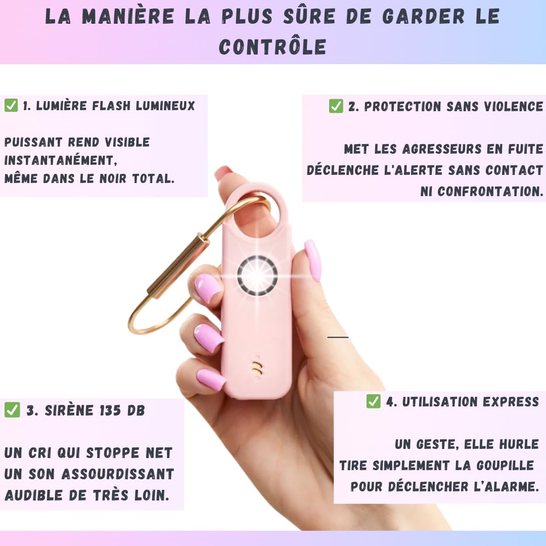 Alarme Personnelle Femme 135 DB Ultra Puissante, Kit Sécurité Auto Défense, Sifflet Urgence + Détecteur Porte/Fenêtre, Rechargeable USB-C avec Lampe LED, Noir