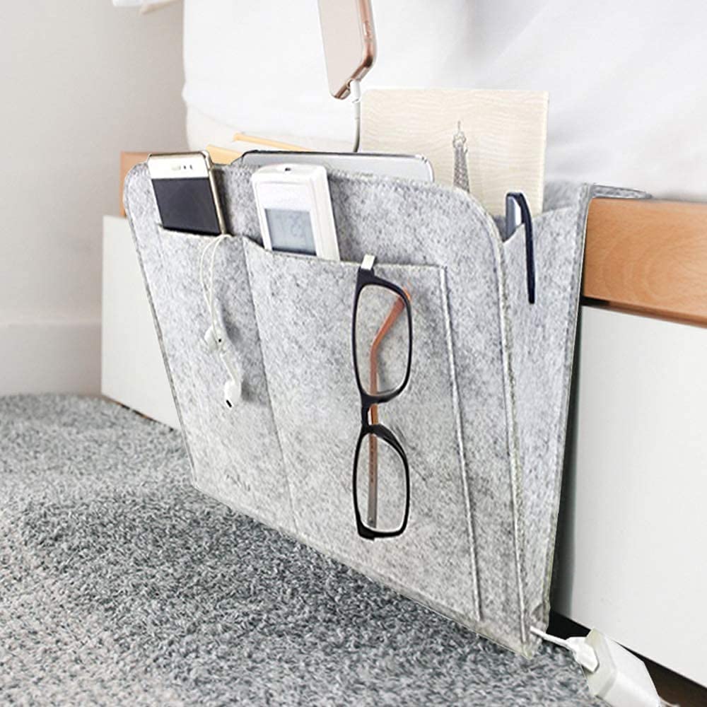 GREENSHEEP Bedside Caddy Essentials Pocket Hanging Storage Organizer, Sofa Side Hanger Holder Bag for Dorm, Phones, TV Remote Control, Magazines, Tablets, Grey-image-14