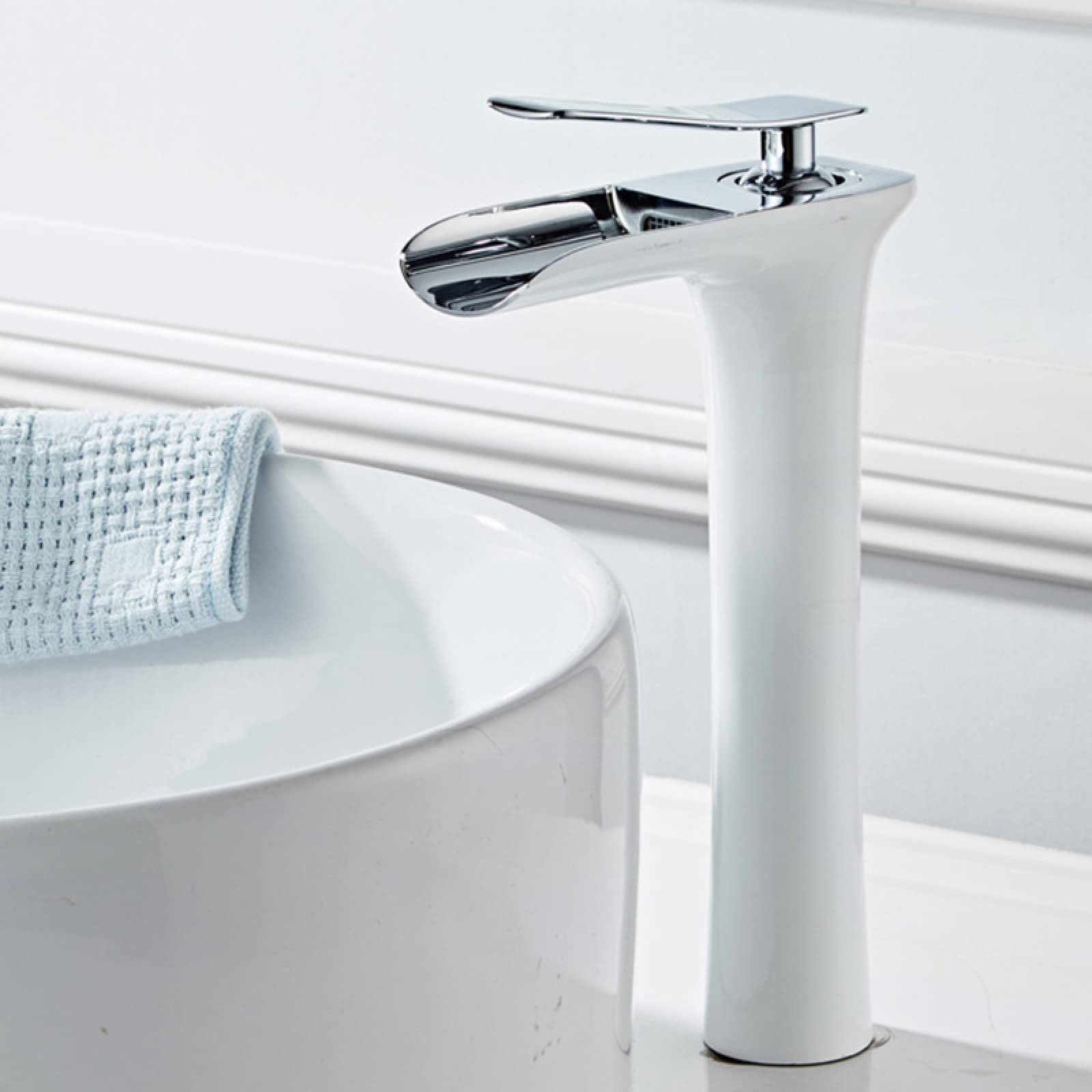 Grifo cascada de cobre encimera lavabo grifo negro baño con manguera