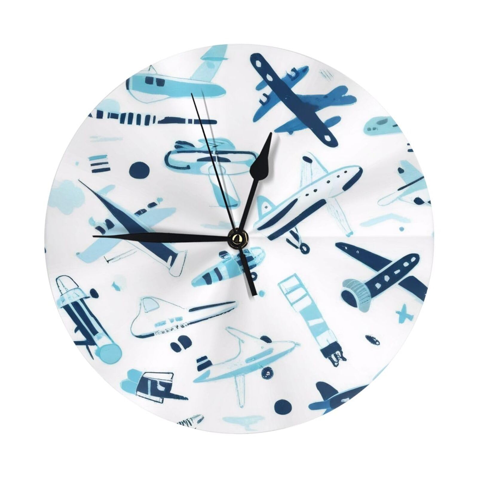 Horloge murale à piles ronde 25 cm silencieuse avion pour déco de bureau