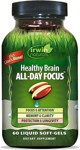 Irwin Naturals Enfoque saludable durante todo el día, 60 geles blandos líquidos, aumenta el rendimiento mental y promueve la salud cerebral a largo