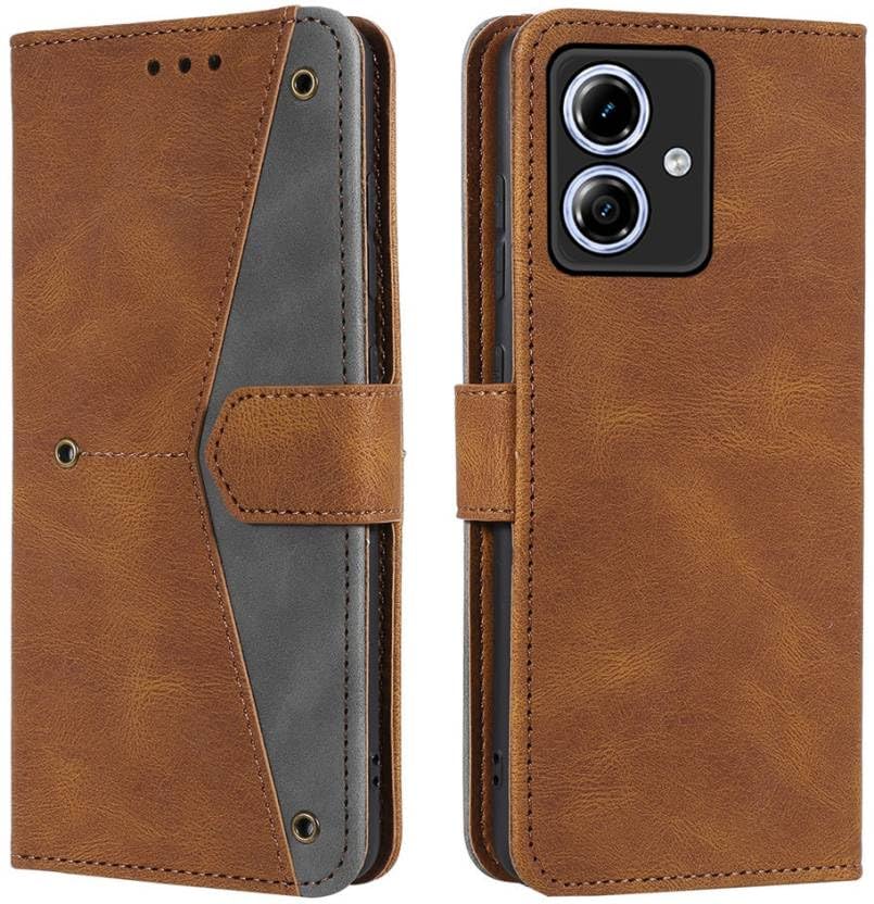 Image of Aleppo Flip Cover Compatible for Moto G54 5G | Motorola G54 5G | PAYW0007IN | PAYW0004IN | PAYW0002IN | PAYW0008IN Back Cover Soft Silicon TPU Flip Cover Executive Executive Brown, Magnetic Closure