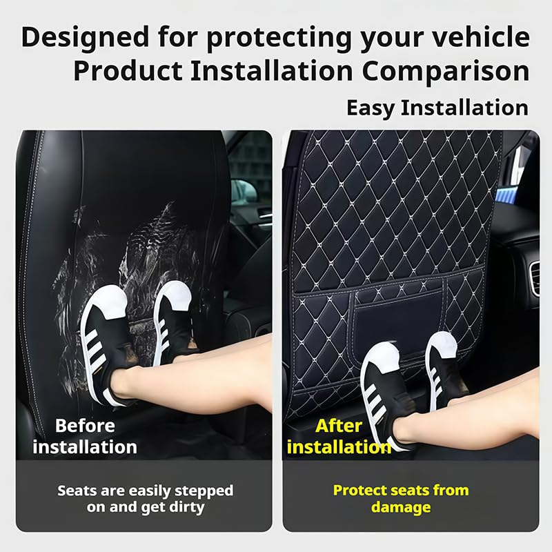 Auto Rückenlehnenschutz passend für Volvo V50 2004-2012, Wasserdicht Kunstleder Trittschutz Matte, Sitzschoner Rückseite mit Tasche, 2er Set,Black