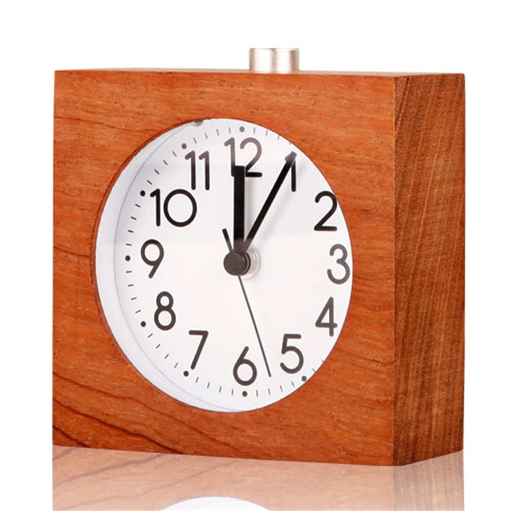 Hrwly D Wooden Clock Snooze Bedside Alarm Roun Needle Backlit Esktop Mute(D)