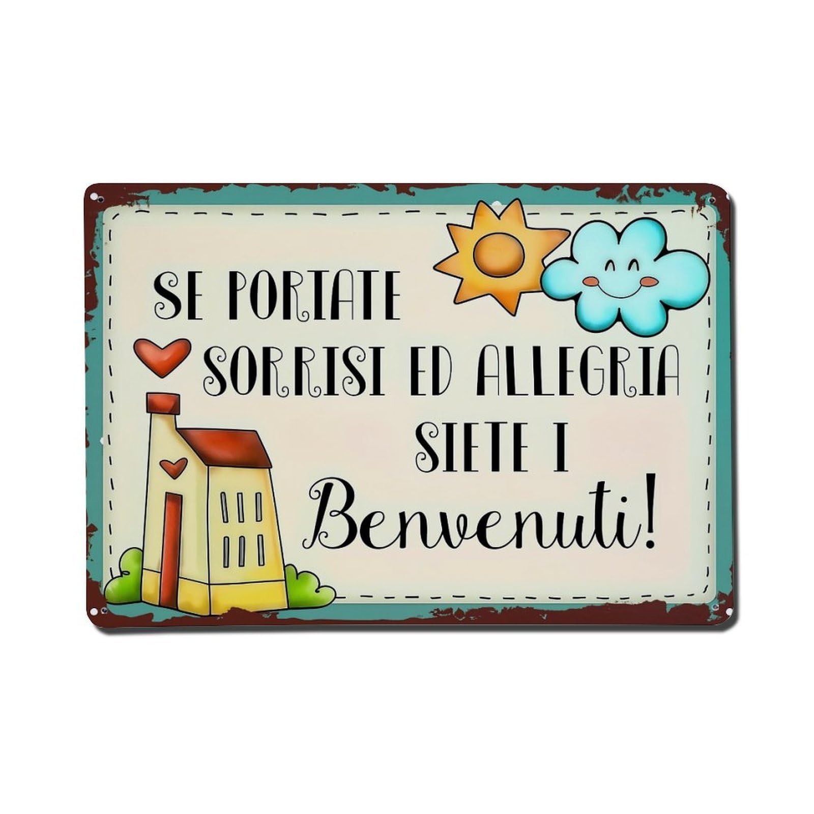 Sun Cloud House Heart Smile Vintage Tin Sign Retro Metal Wall Decor Metal Poster, Home Bar Garage Farmhouse Cafe Wall Art Decoration 8x12Inches