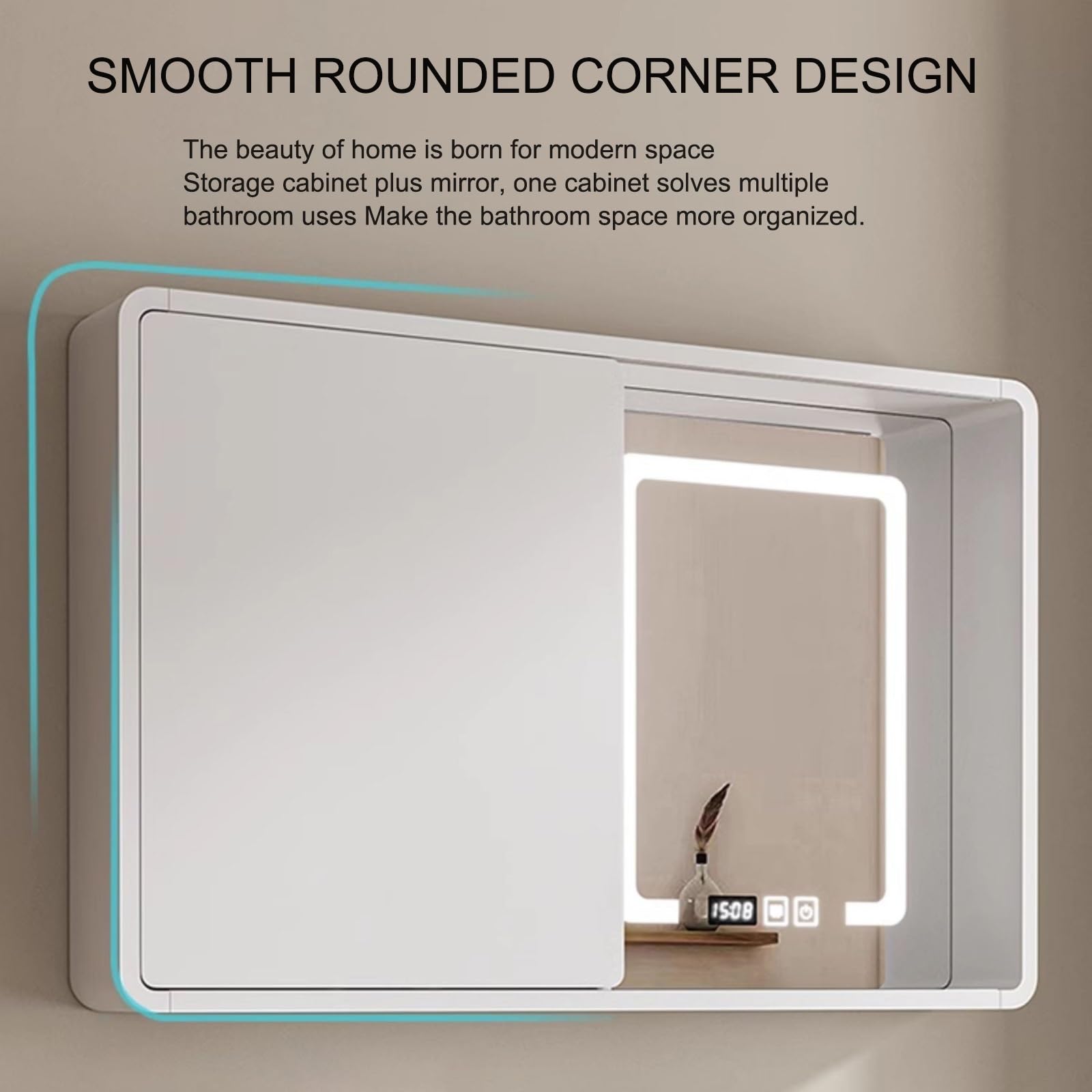 Armario espejo baño con luz,Specchio contenitore bagno,Smart mobile specchio bagno con LED luce,Armadietto da bagno sospeso,con interruttore tattile e funzione nebbia,con 3 Ripiani(Light brown,90X14X6