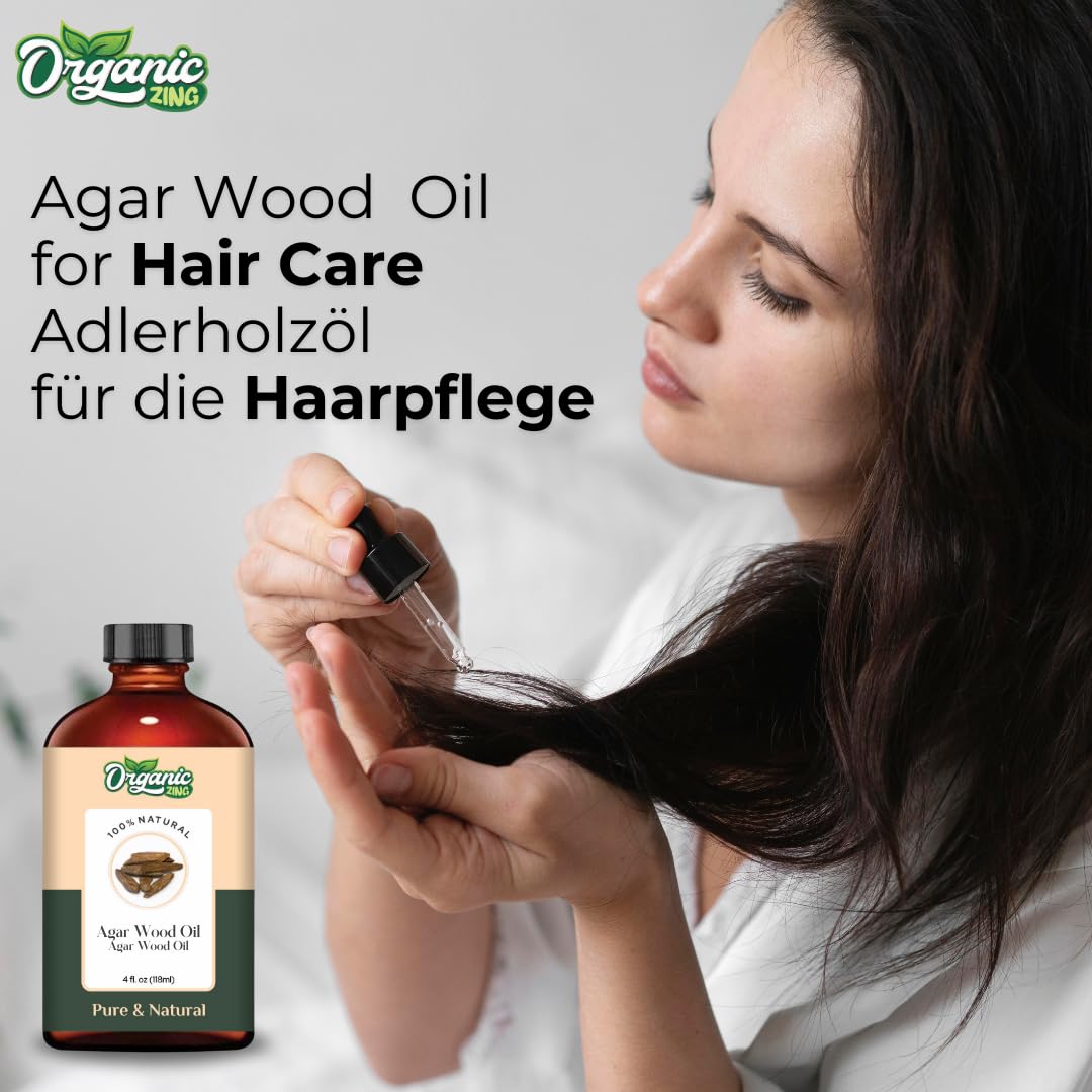 Organic Zing Agarwood Oil | Pure & Natural Essential Oil for Skincare, Hair Care & Massage - 118ml/3.99fl oz