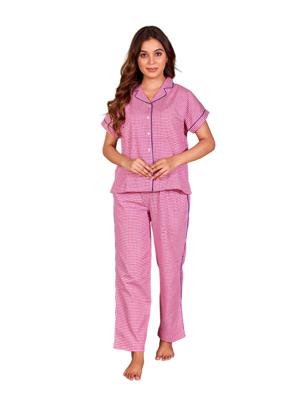 stories of banno's swagger Banno's Swagger | Women's Mini Checks Printed Cotton Night Suit | Night Suit Set | Nightwear | Pajama Set-picture-36