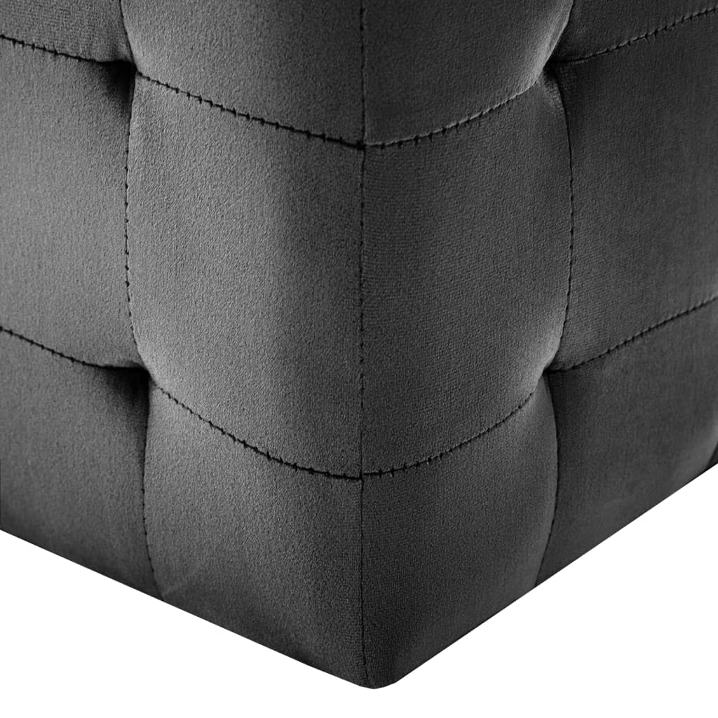 Pouf 2 pz in Velluto Nero 30x30x30 cm con Telaio in Legno